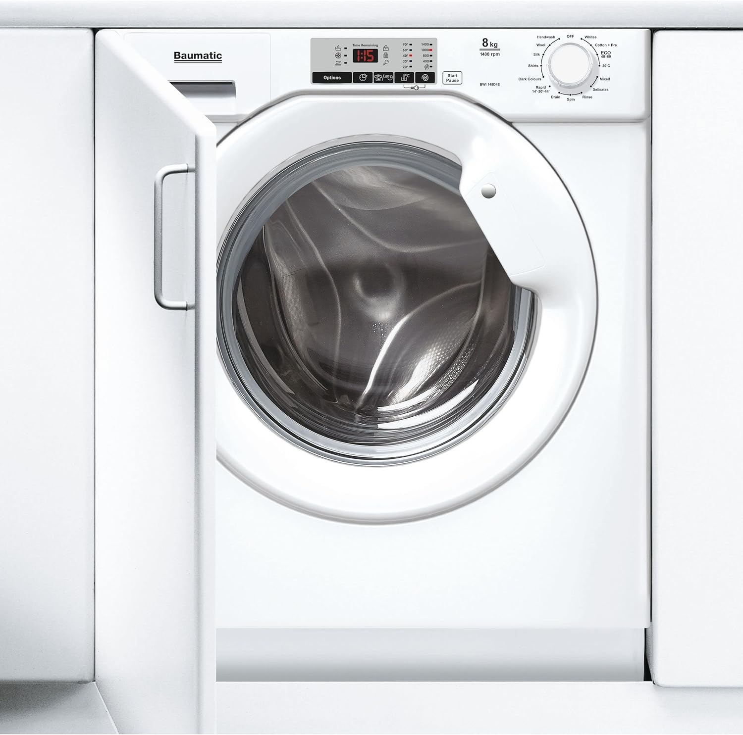 Baumatic BWI148D4E Integrated 8kg Washing Machine with 1400 rpm - White - D Rated.