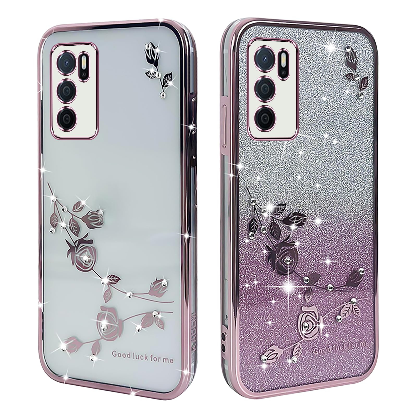 XINYEXIN Transparent Glitter Case for Oppo A16 / Oppo A16s / Oppo A54s, Women Girls Bling Diamond Phone Case Ultra Thin Slim Portable Shockproof Protective Cover - Purple.