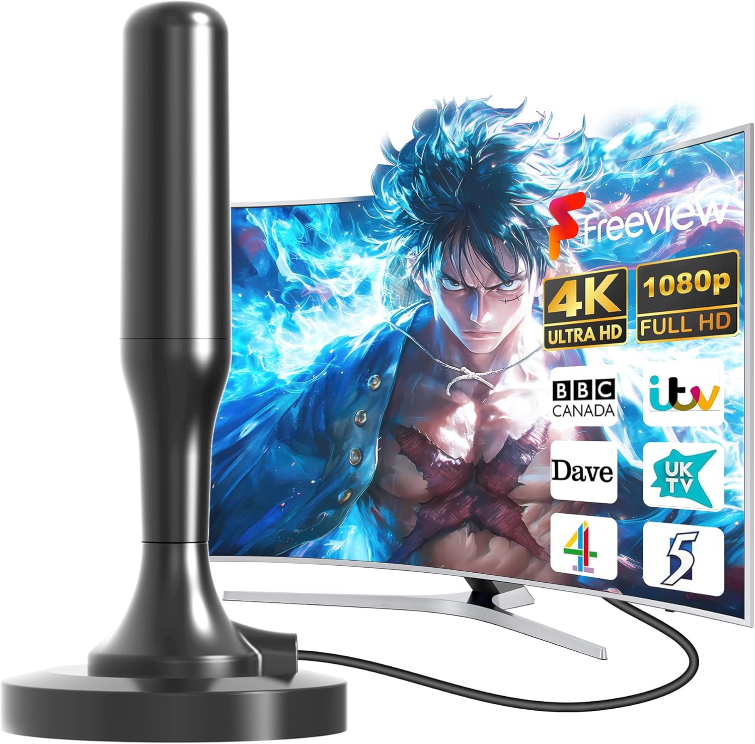 DTB TECH TV Aerial - Freeview Digital TV Aerial Indoor,360°& 226+ Miles Range - Smart TV Aerial Indoor Support VHF/UHF/DAB Radio/4K/1080P All TV.