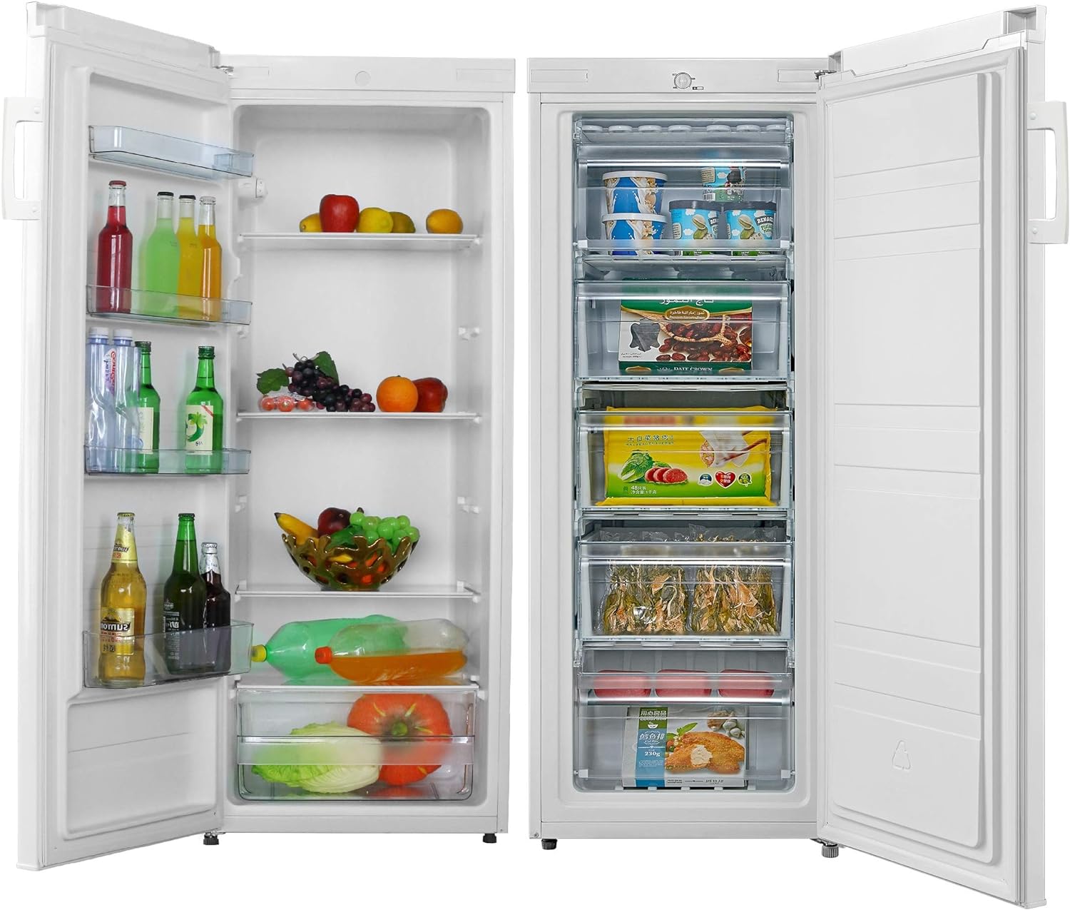 Cookology Tall Upright Fridge & Freezer Pack in White, 55 x 142cm tall, Side-by-Side.