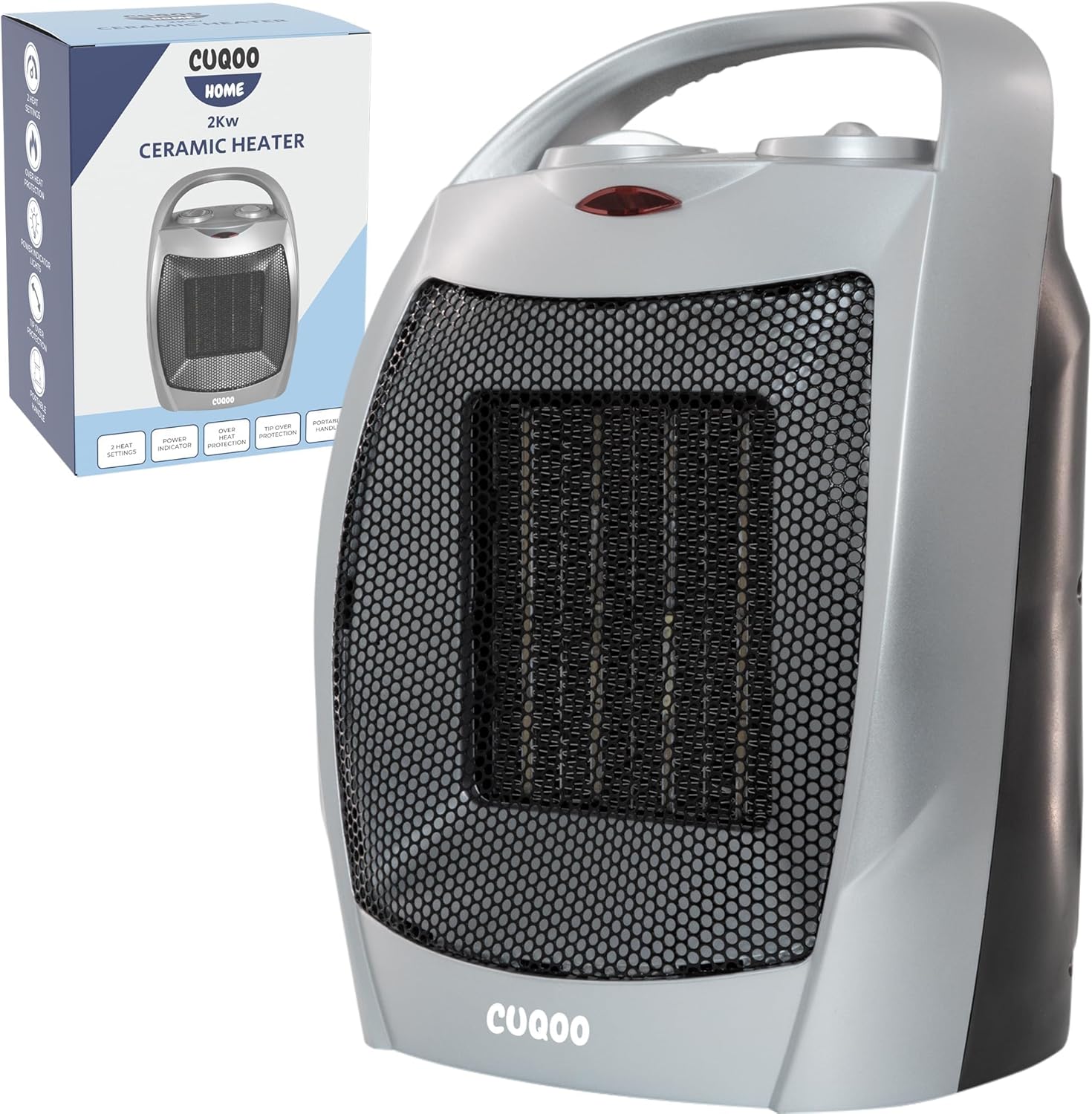 CUQOO Powerful 2KW Ceramic Heater with 2 Heat settings & Cool Function – Upright Electric Quiet Space Heater for Home with Variable Thermostat | Low Energy Usage | Perfect Electric Room Heater.