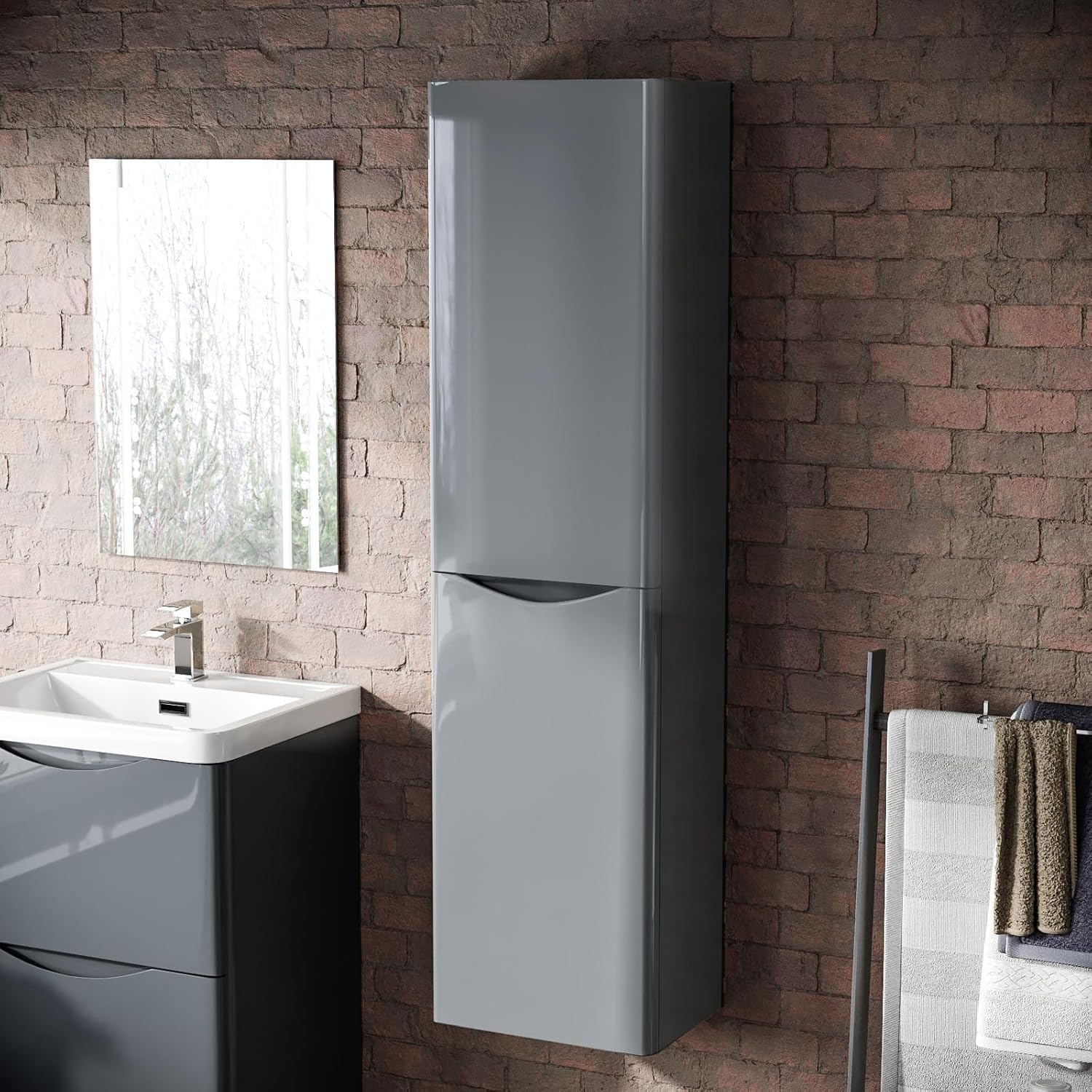 Nes Home Bathroom 1500mm Anthracite Wall Hung Furniture Tall Storage Cabinet.