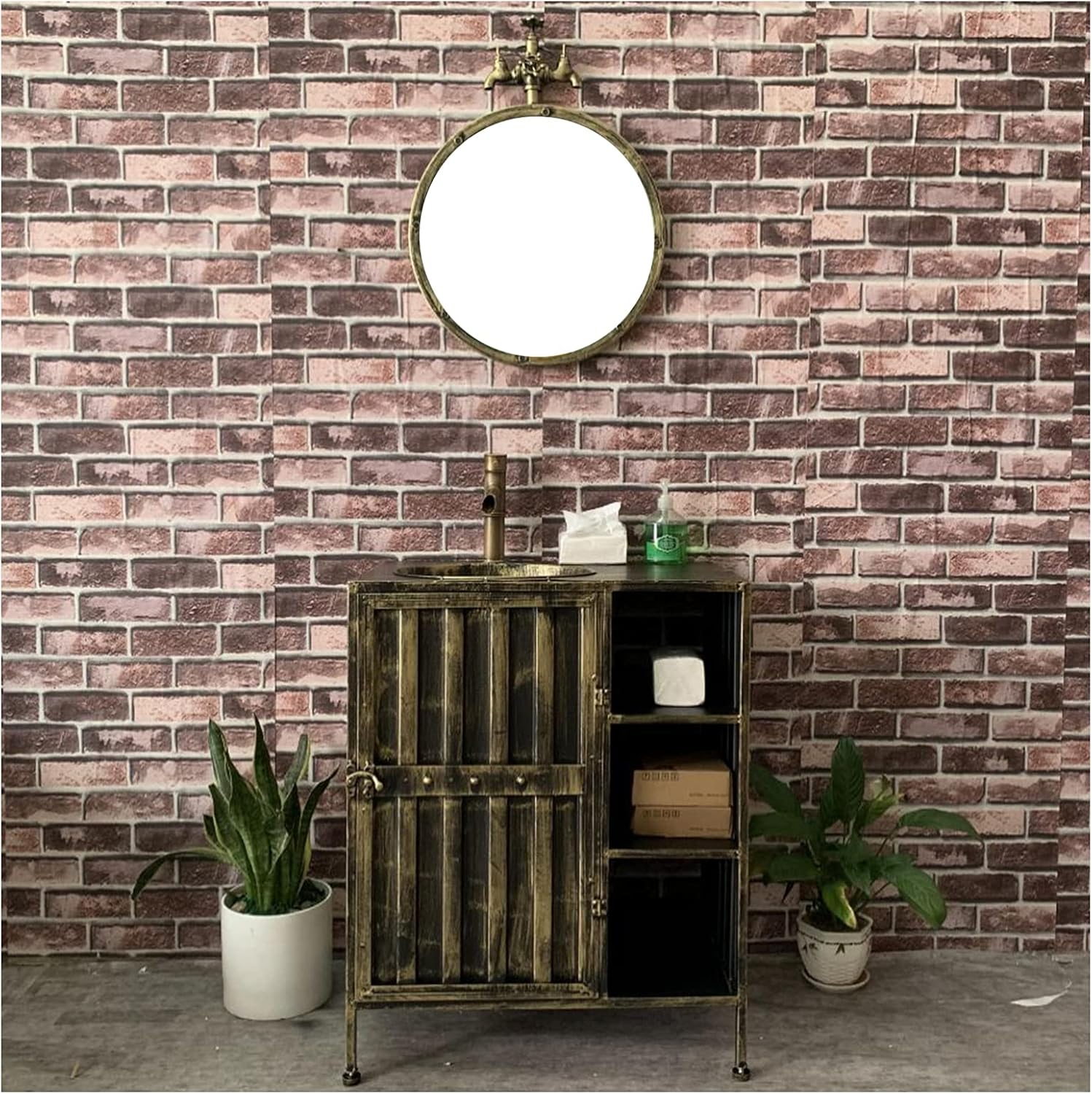 Industrial Style Vanity Unit with Basin, Modern Basin Cupboard with Faucet and Drain Free Standing Bathroom Storage Cabinet Under Sink 25.5 x 18 x 33.4in,Black,With mirror (Yellow Without mirror).