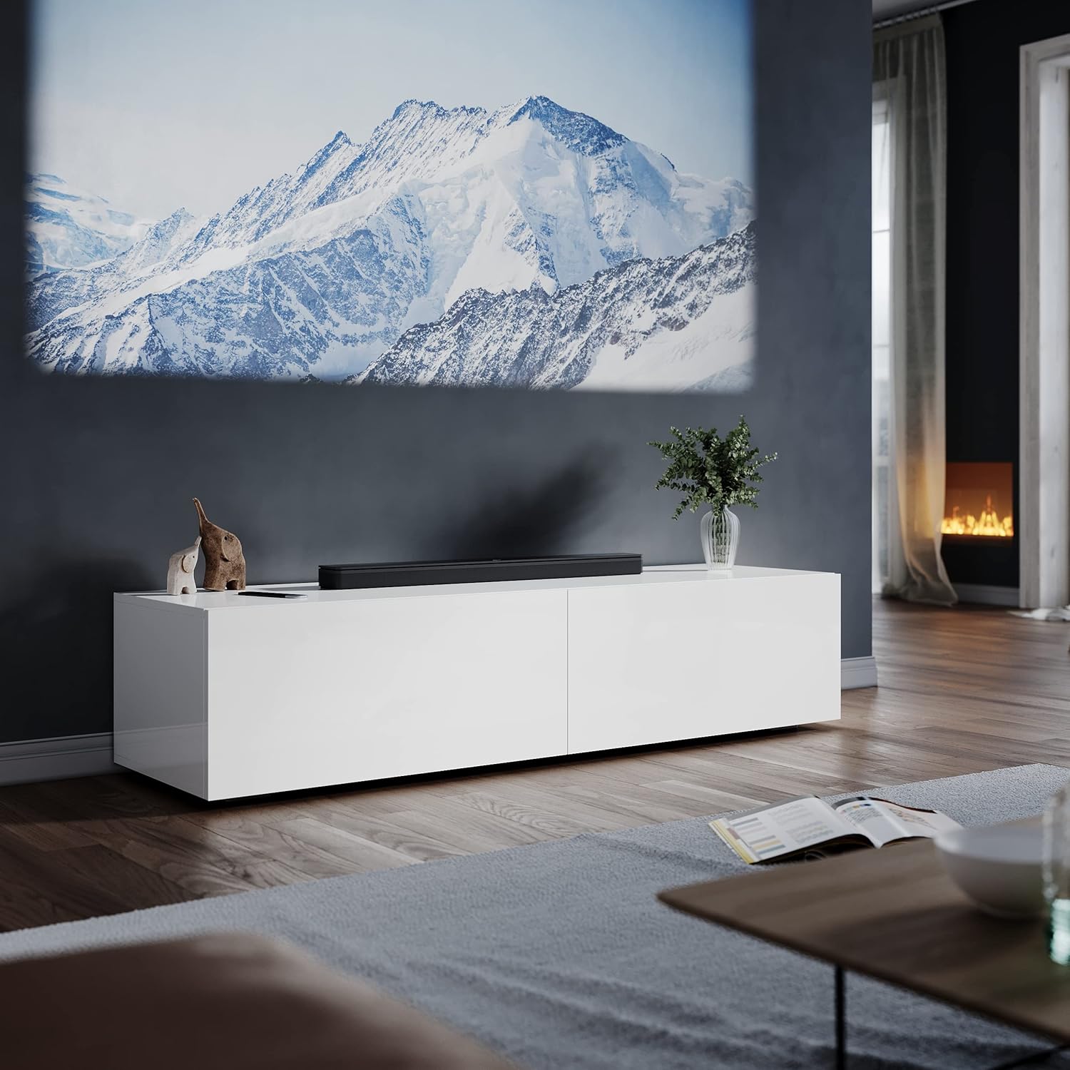 ELEGANT Gloss White Floating TV Unit Cabinet 1400x300x400mm Wall Mounted TV Shelf, Entertainment Center for Living Room, Floor-standing Available.