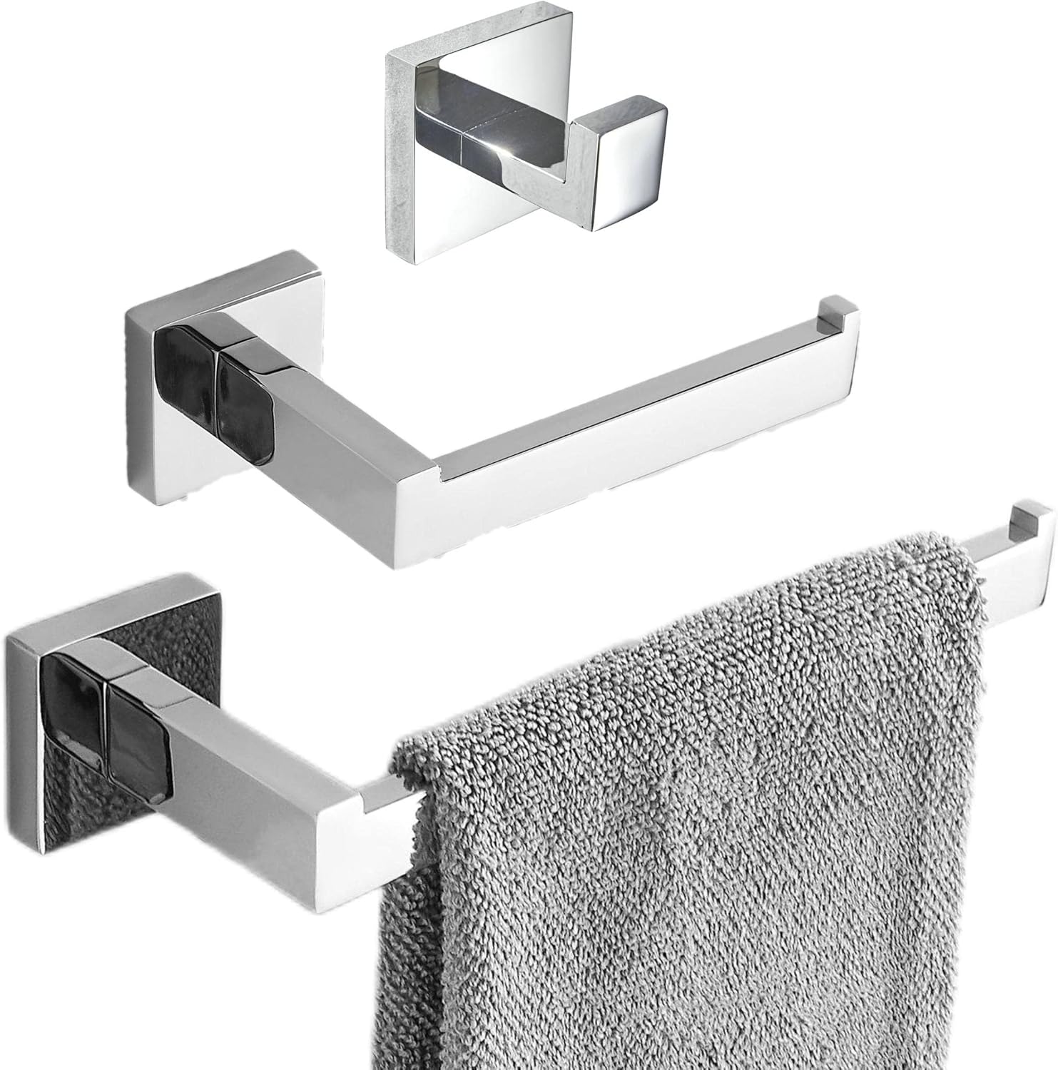 Brushed Gold Bathroom Accessories Hardware Set, Hand Towel Rail+Toilet Roll Paper Holder+Hook, SUS304 Stainless Steel, Wall Mounted, SHUNLI.