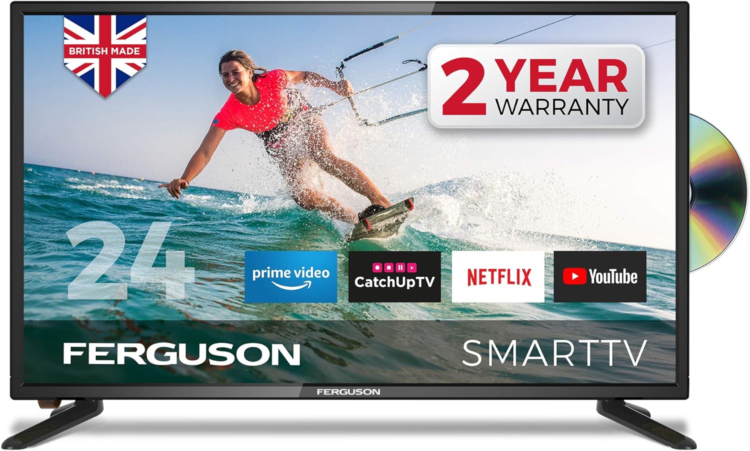 Ferguson F2420RTSF 24 inch Smart LED TV/DVD Download Apps Netflix, Black.