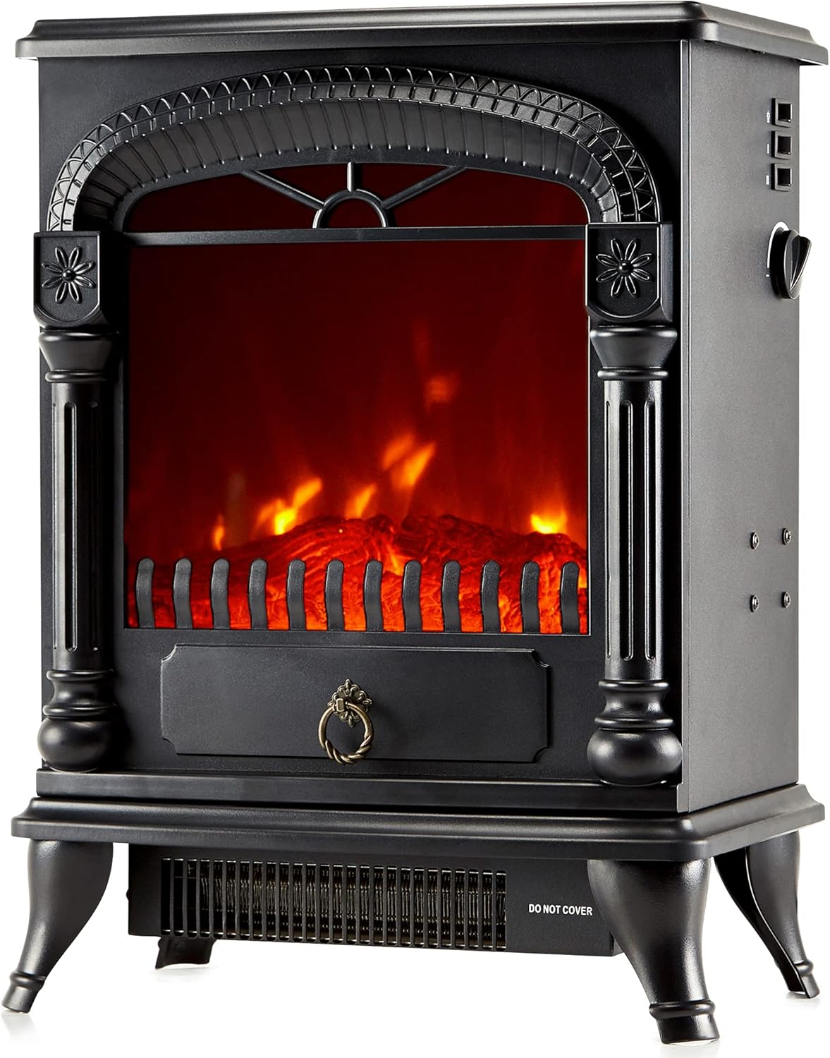 NETTA Electric Fireplace Stove Heater with Log Wood Burner Effect - With Fire Flame Effect, Arch Design, Freestanding Portable, Wood Burning LED Light - 1750-1950 watts.