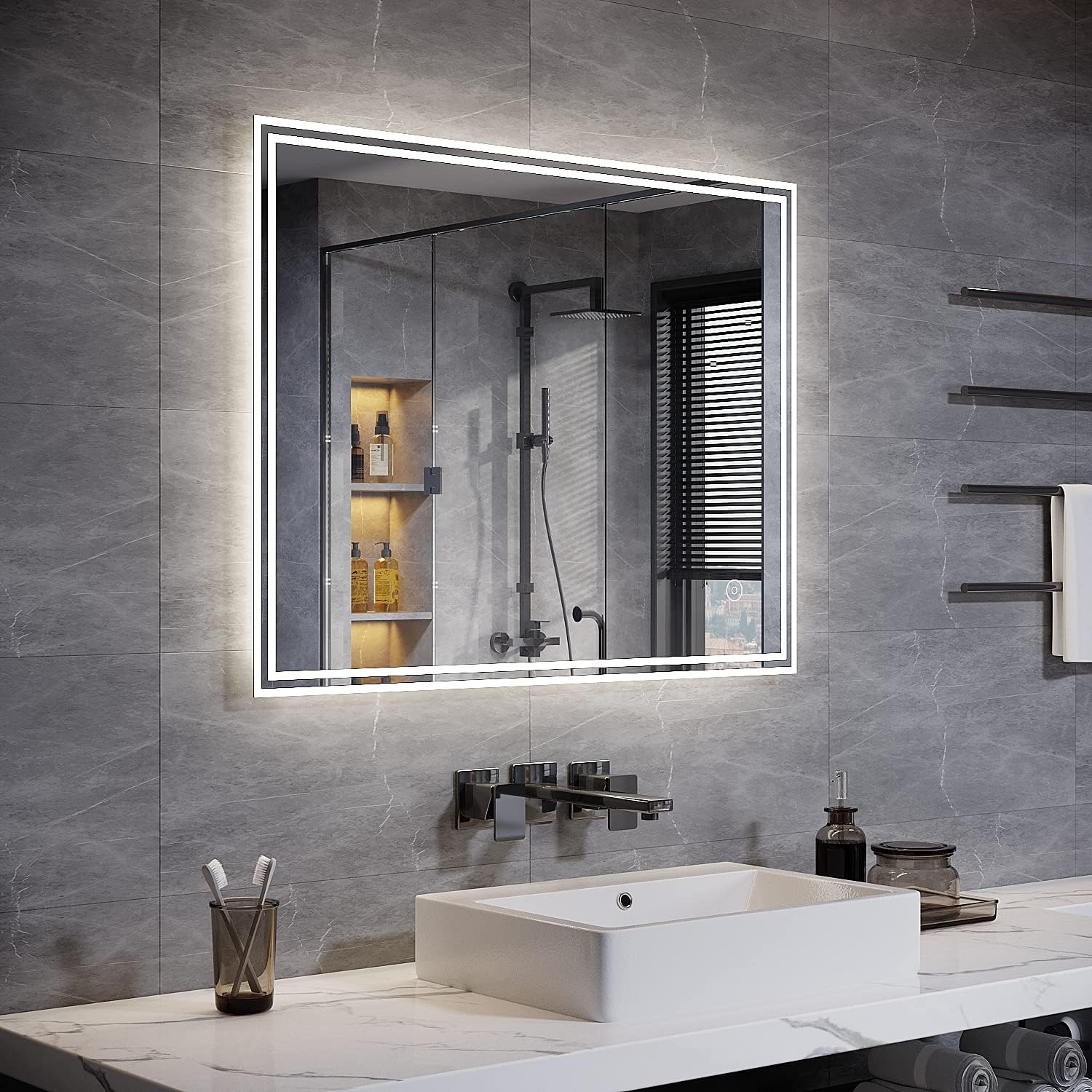 ELEGANT 1000 x 600mm Backlit LED Illuminated Bathroom Mirror with LED Lights, Lighted Bathroom Makeup Wall Mounted Mirror with Demister Pad, Sensor Touch Switch, Horizontal/Vertical.