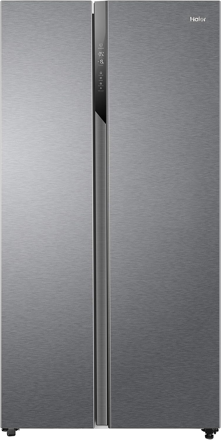 Haier HSR3918EWPG Freestanding American Style Side By Side Fridge Freezer with Non-Plumbed Water Dispenser, 521L Capacity, A++ (E) Energy Rated - Silver.