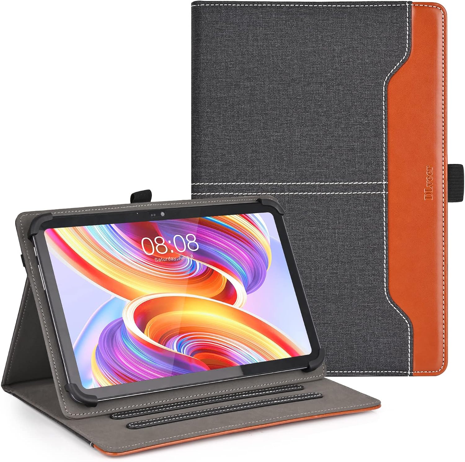 DLveer Universal Case for Doogee U9 Tablet/HiGrace Tablet/Byxsb Tablet/Pritom Tablet/Blackview Tab 30 WIFI 10 Inch/Teclast T50HD 11 Inch, Multi-Angle PU Leather Cover for 10-11 Inch Tablet, Black.