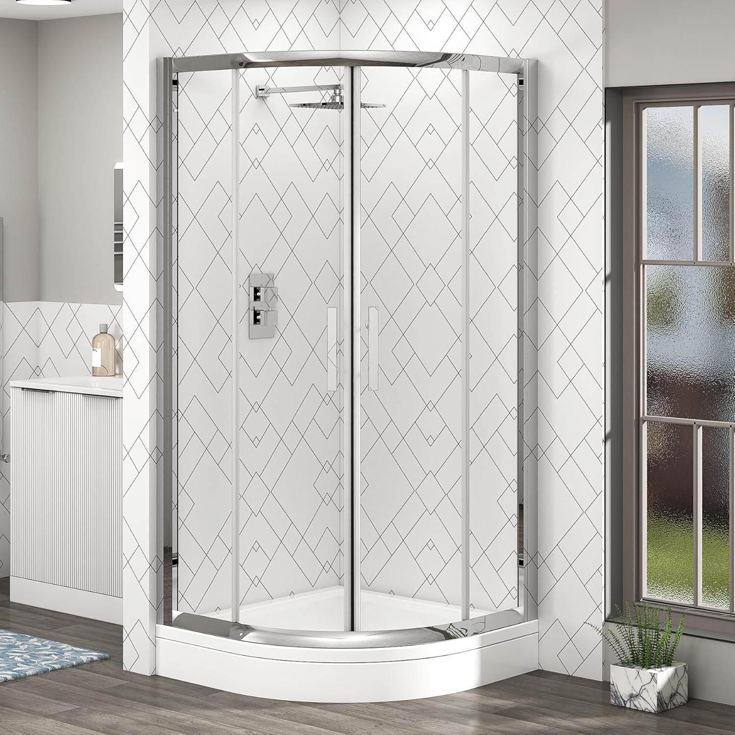 700 x 700 mm Quadrant Shower Enclosure with High Rise Tray Double Sliding Cubicle Door 6mm Safety Tempered Glass.