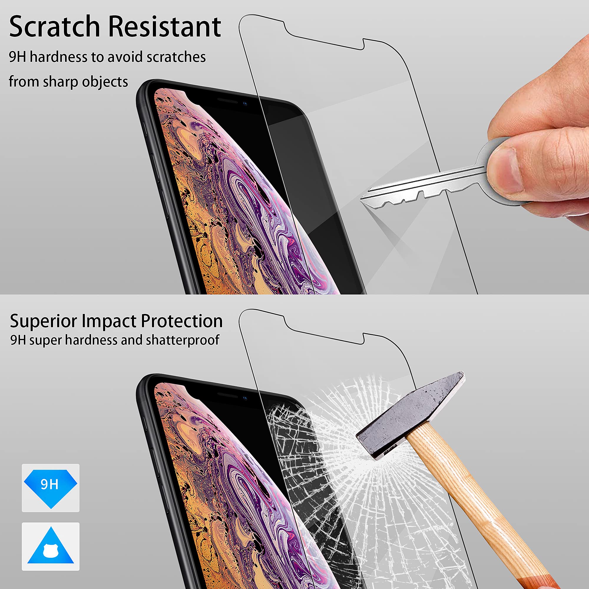 4youquality Case for iPhone XS Max with [2-Pack] Tempered Glass Screen Protector, Air Cushion Drop Protection, Shockproof Transparent Clear Bumper Phone Case Cover, Anti-Scratch.