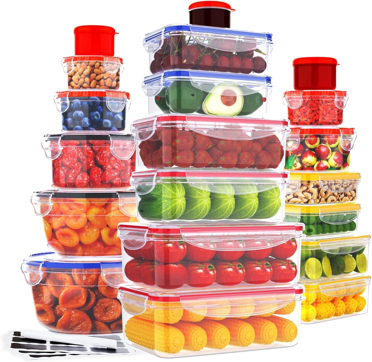 38 Pcs Large Food storage containers-2500ML to Sauces Box Stackable Kitchen storage bowls sets BPAFree Leak proof Plastic food Storage Containers with lids airtight-Microwave freezer safe lunch boxes.