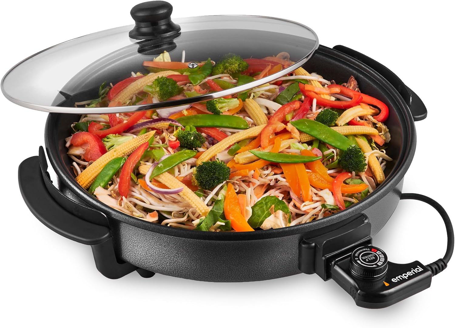 Emperial 38cm Multi Cooker - Multi-Function Electric Frying Pan Cooker, Non-Stick Surface with Vented Glass Lid, Adjustable Temperature Control - 1500W.