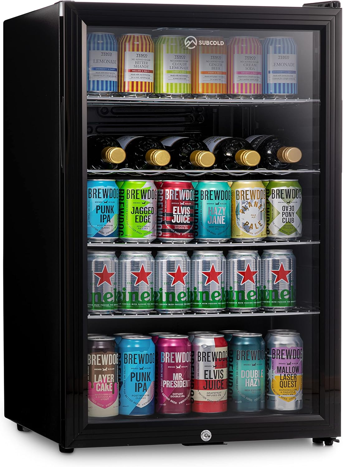 Subcold Super115 LED - Under-Counter Fridge | 115L Beer, Wine & Drinks Fridge | LED Light + Lock and Key | Energy Efficient (Black).