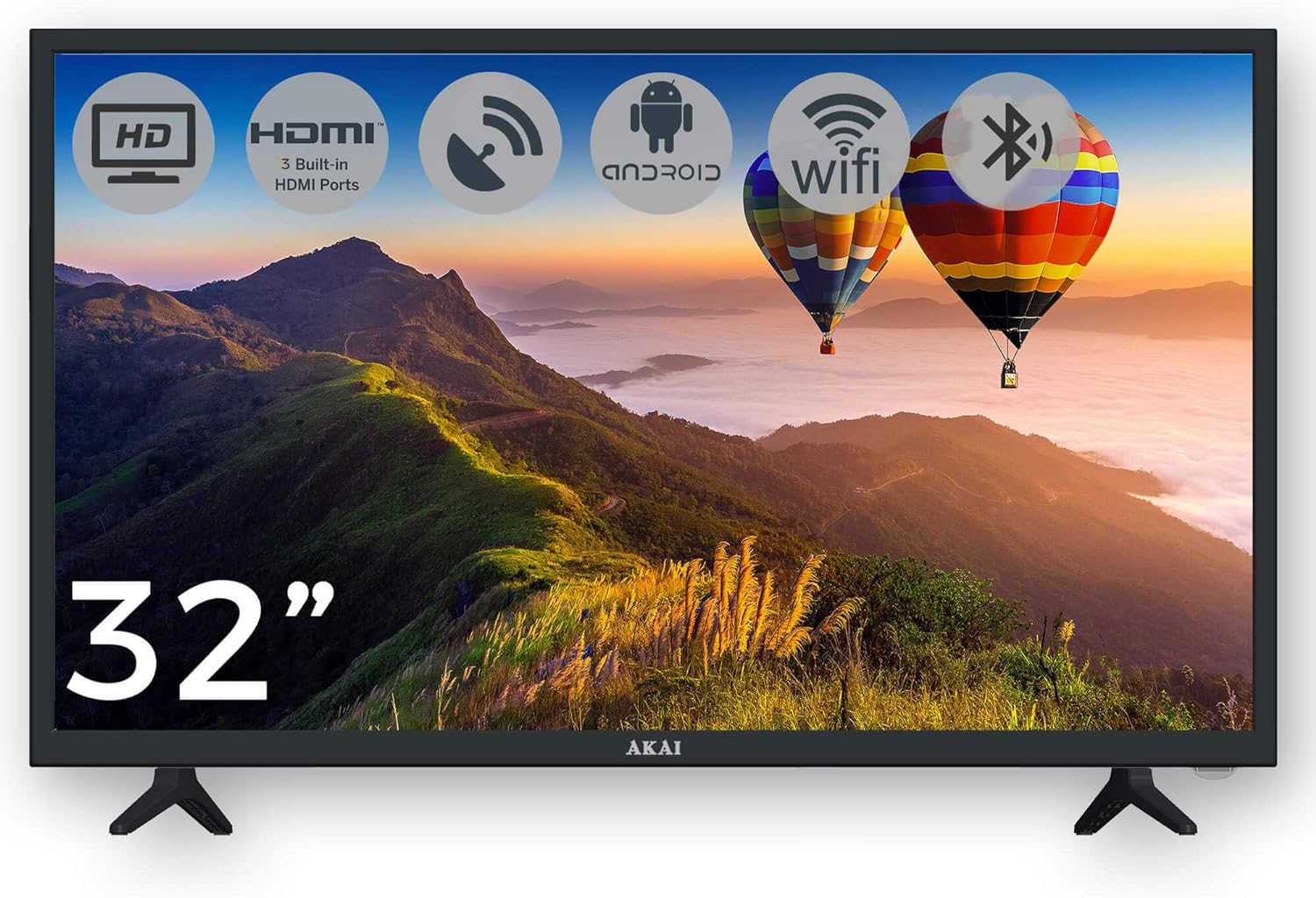 AKAI 32" Smart LED TV High Definition with HD Freeview Satellite Receiver Wifi HDMI USB AV & Android 11 OS: 1366x768-2022 Model: AKTV3228.