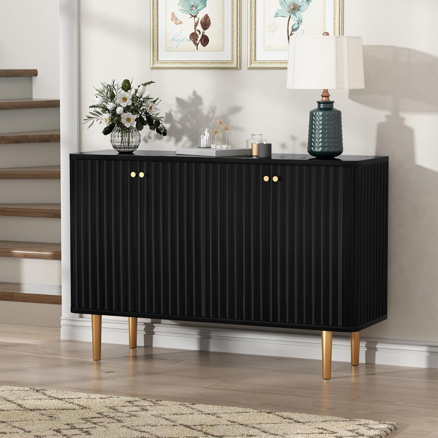 HOLTICO Sideboards, Buffet Cabinet with 4 Doors and Removable Shelves, Modern Accent Cabinet Sideboard Storage Cabinet Side Cabinets Storage Cupboard for Living Room, Kitchen, Black.