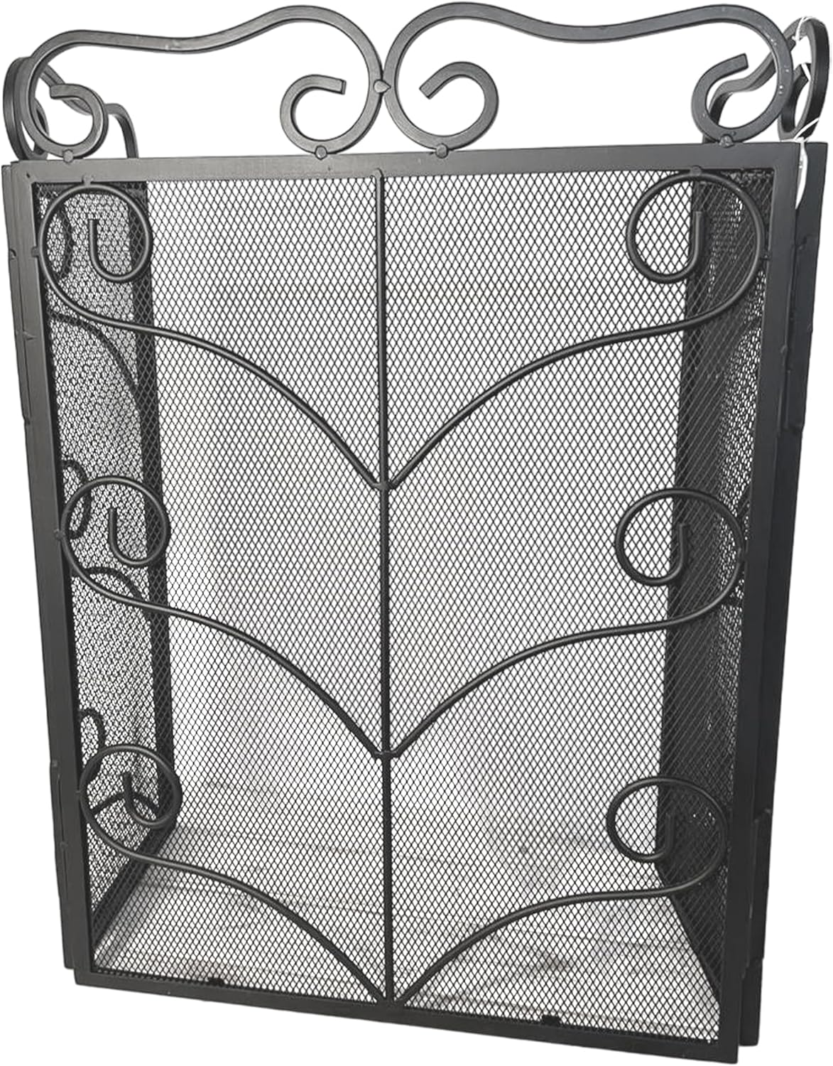 Black Metal foldable 3-panel fireplace surround screen 58cm high with mesh netting | Spark Guard | Fire guard | decorative pattern | Indoor or outdoor use | for open fires, log burners, stoves.