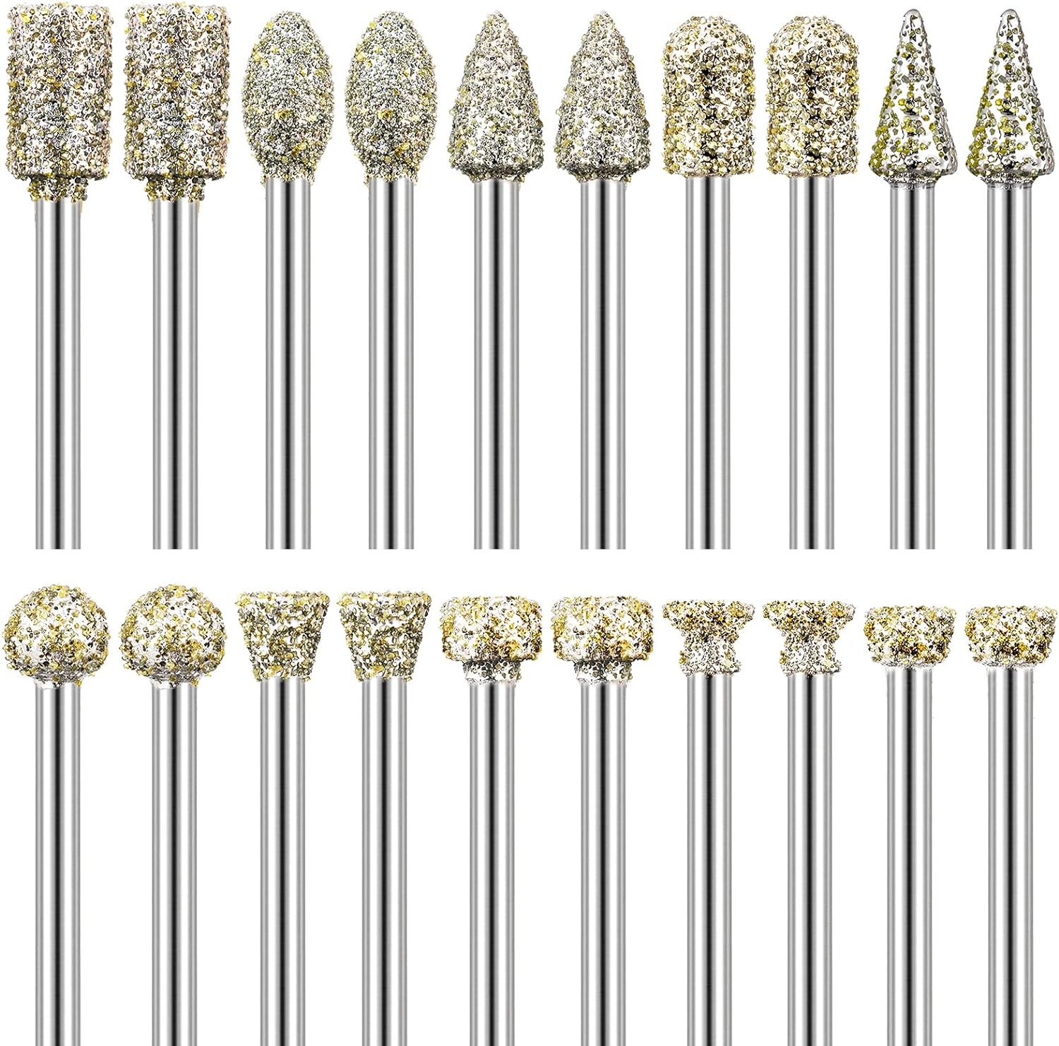 Diamond Grinding Burr Set, Diamond Burr Bits for Dremel Rotary Tool Accessories, 20PCS Grinding Bits with 1/8 Inch Shank for Stone Ceramic Glass Carving, Grinding, Polishing, Engraving.