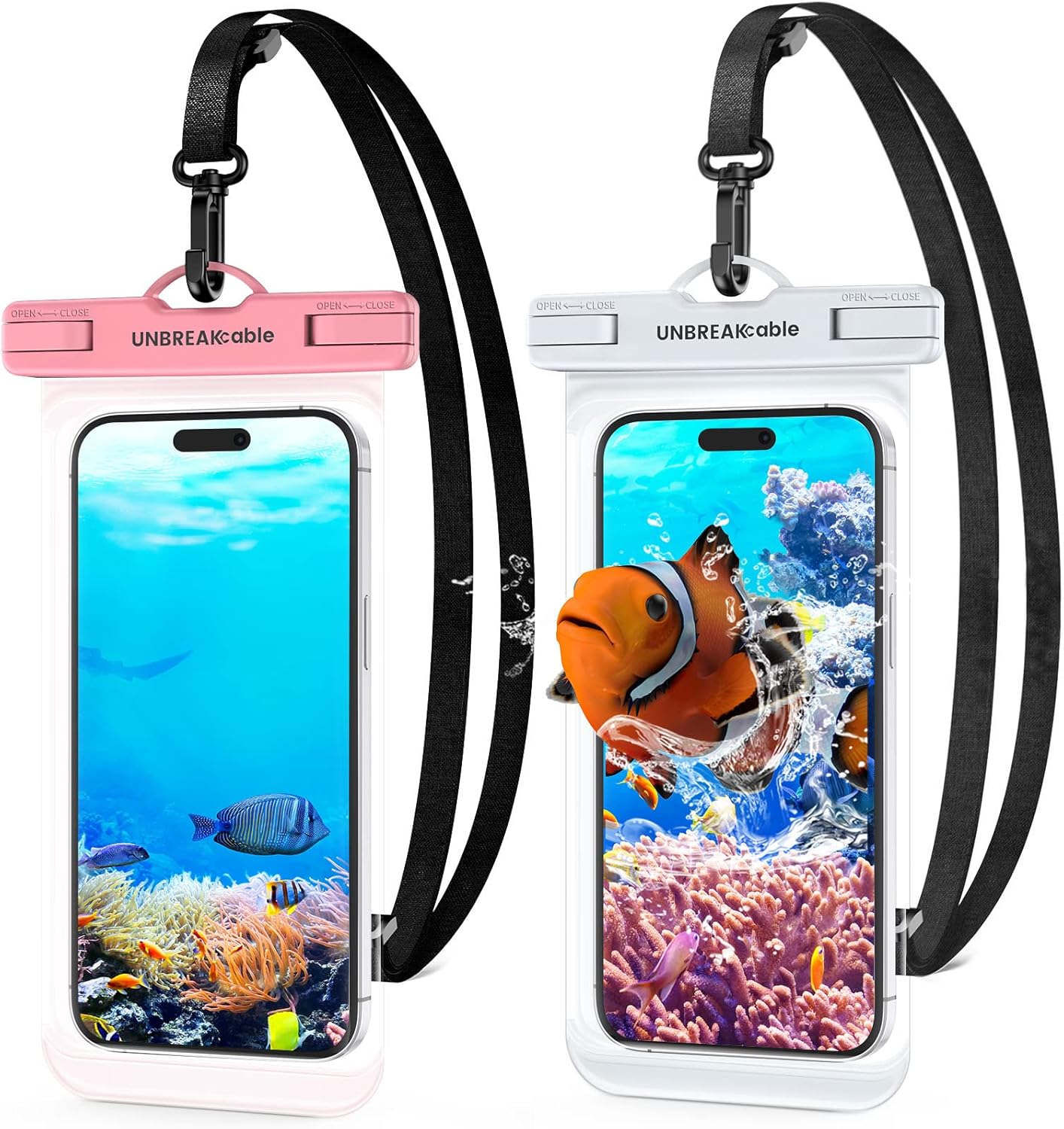 UNBREAKcable Waterproof Phone Case, 2-Pack IPX8 Universal Waterproof Phone Pouch Dry Bag for iPhone 15 14 13 12 11 Pro Max XR X XS SE 2022 8 Samsung S24 S23 S22 Ultra S21 Huawei P60 Mate 60 up to 7"