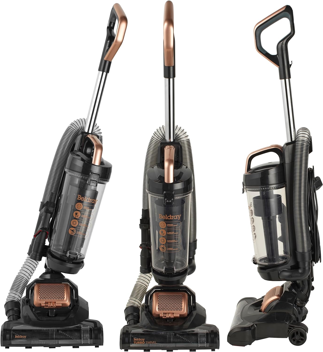 Beldray BEL0648NRG Turbo Swivel Upright Vacuum – Cyclonic Carpet Cleaner, HEPA Filter, Multi-Surface Bagless Vacuum, Lightweight, 3-in-1 Crevice Brush Tool, Multidirectional Head, 2m Flexi-Hose.