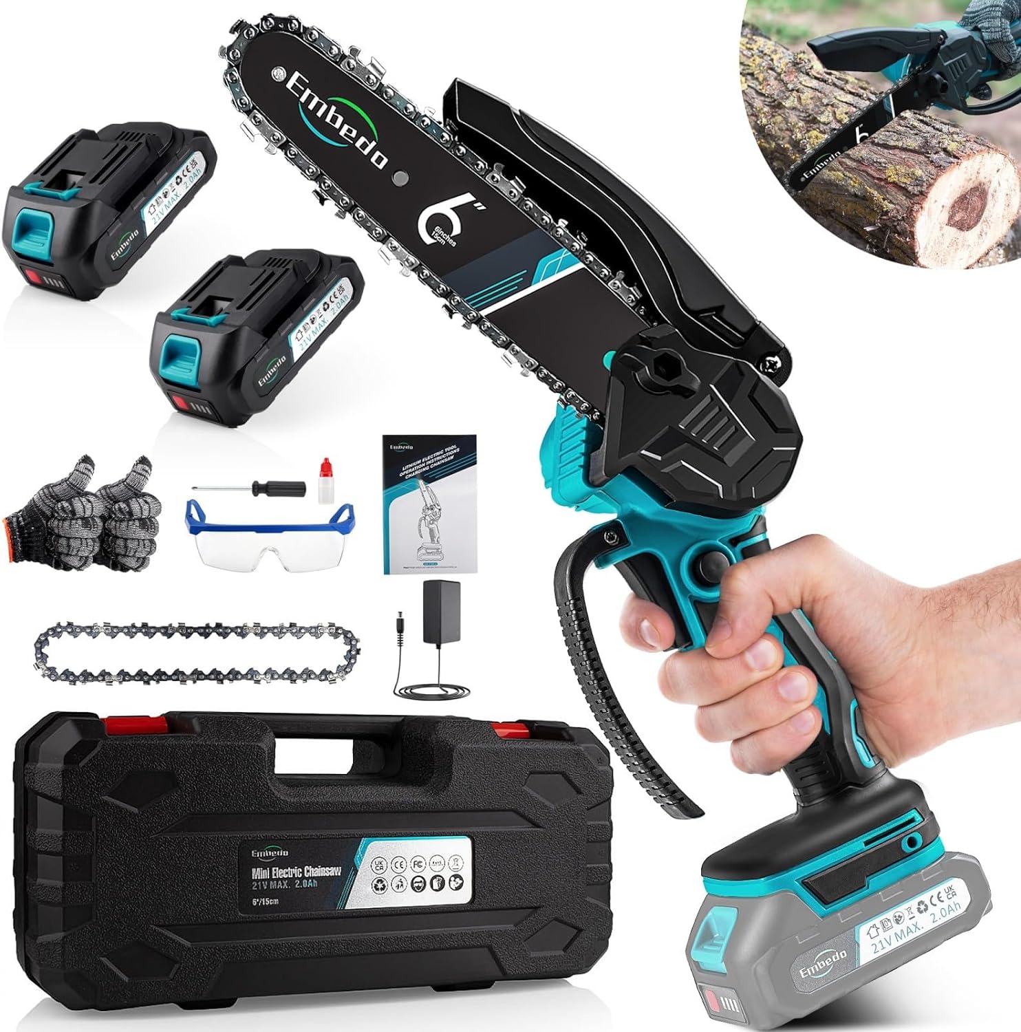 Mini Chainsaw Cordless 6 inch, Electric Chainsaw with 2PCS Rechargeable 2.0Ah Batteries and Charger, 2 Chains, Portable Handheld Chain Saws for Cutting Trees Garden Pruning, Branches, Wood         Import  Single ASIN  Import  Multiple ASIN    ×Product cus.