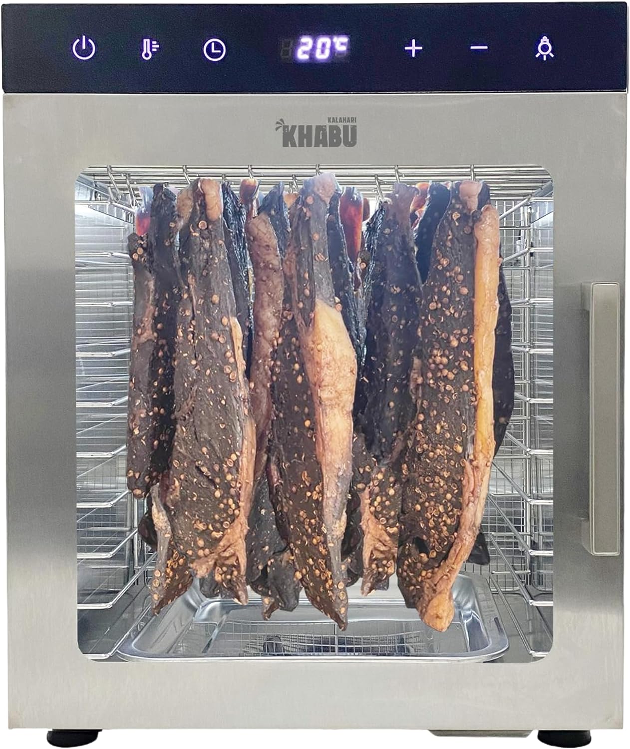 Biltong Food Dehydrator and Drying Cabinet, 10 Tray Capacity, with Full Temperature Control, for Meat, Vegetables and Fruits, Silver (800w).