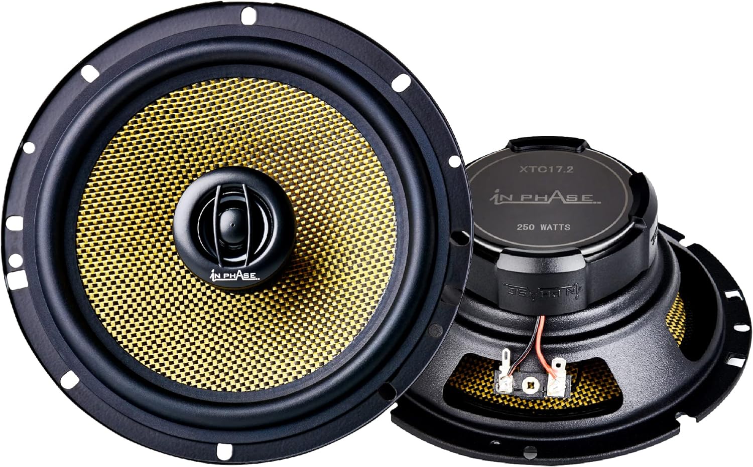 In Phase Car Audio XTC17.2 250W XTC Series 2-Way Coaxial Speaker System, Directional Rotary Tweeter, Easy Install, Black, 6.5".