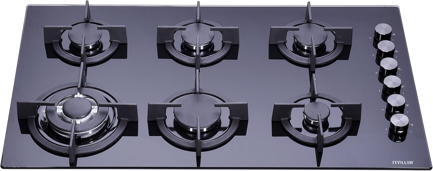 Millar GH9061PB Hob 90 cm Tempered Glass Black 6 Gas Burners.