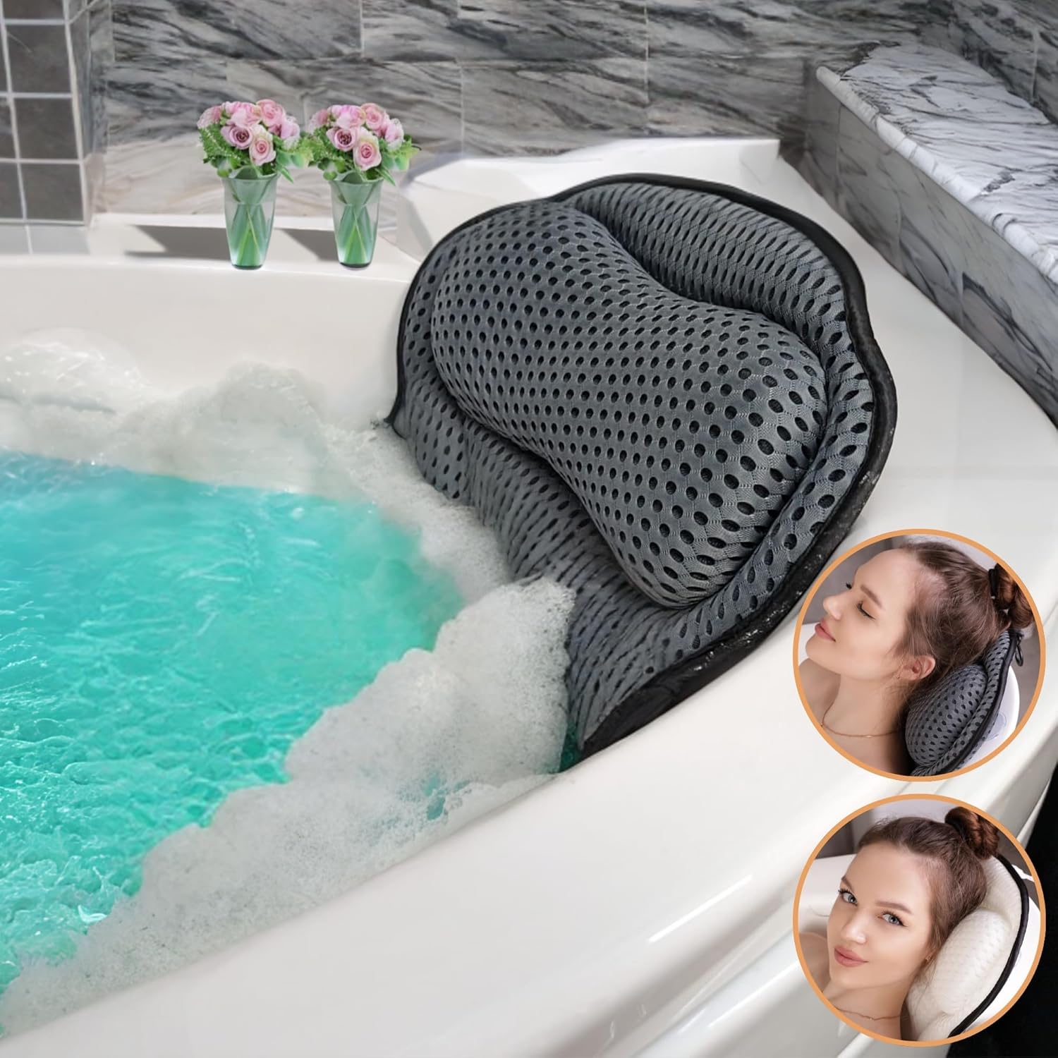 Luxury Bath Tub Pillows for Head & Neck - Spa-Quality Cushion for Relaxation - Bathroom Accessory & Gifts.