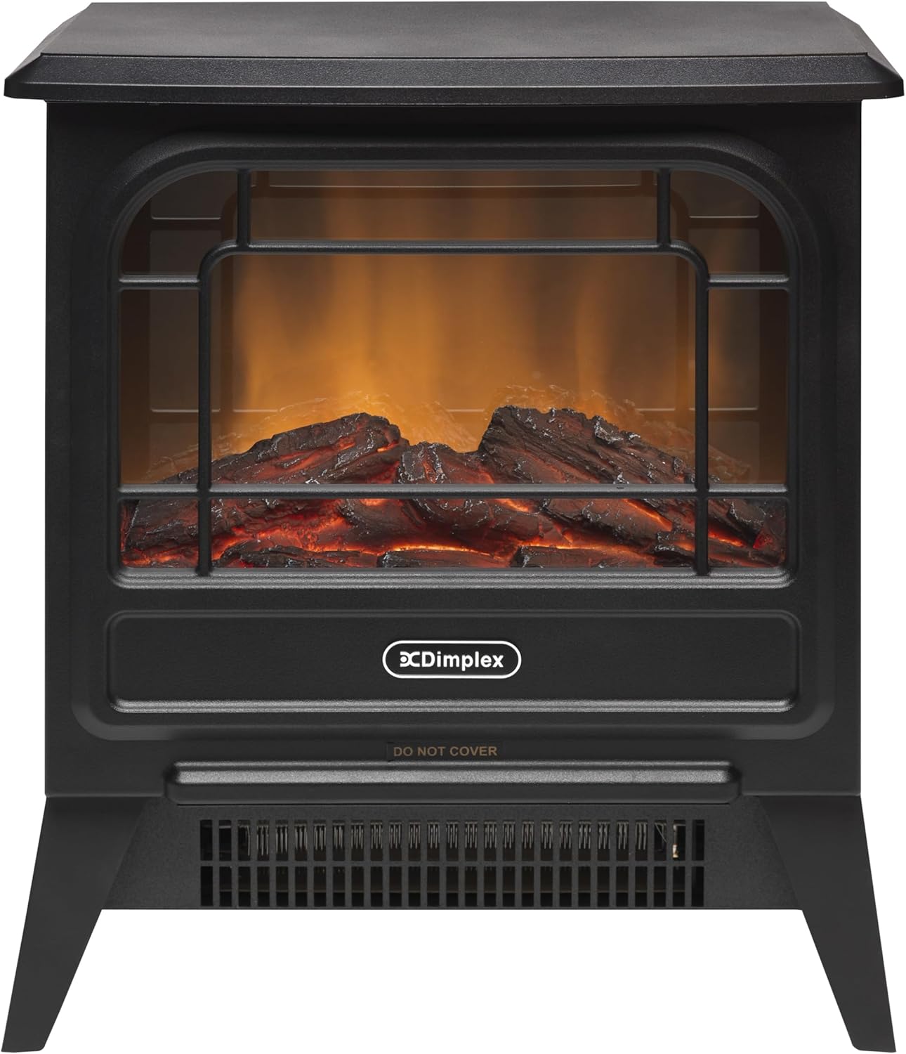 Dimplex MicroStove Optiflame Electric Stove, Compact, Portable Freestanding Cast Iron Effect Stove with Artificial Log Fuel Bed, LED Flame Effect and 1.2kW Adjustable Heater , Black.