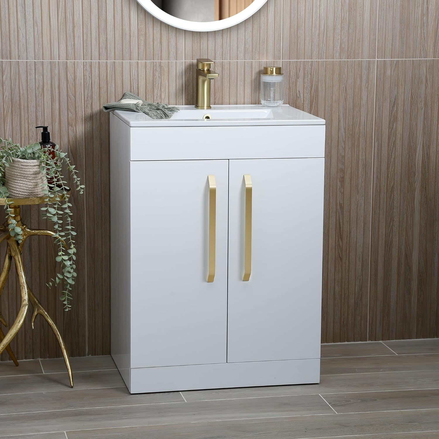 Valta 615mm Vanity Unit Fully Assembled Includes Ceramic Basin Sink Floor Standing Bathroom Storage White.