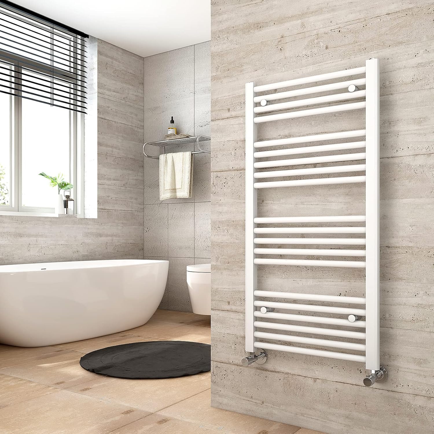 Heilmetz Radiator Towel Rail Bathroom, 1000 x 500mm Heated Towel Rail, Towel Warmer 20 Bars Modern Central Heating Radiators White.