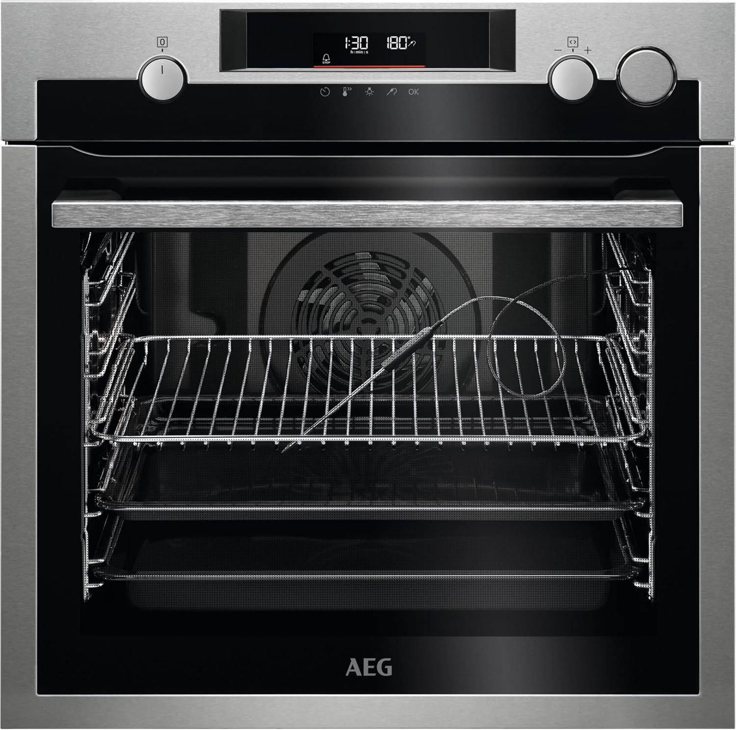 AEG 7000 SteamCrisp Built In Oven BSE577261M, 72L Capacity, SteamCrisp, Food Sensor, Fast Heat Up, Multilevel Cooking, Pyrolytic Self Clean, LED Display, Antifingerprint Coating, Stainless Steel.