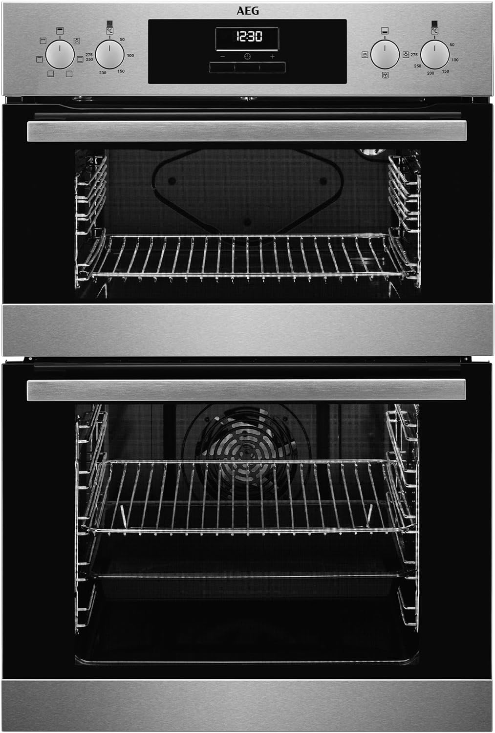 AEG 6000 Built In Electric Double Oven DEB331010M, Multilevel Cooking, 66L Main Capacity, 875x560x550 mm, Enamel Cleaning, LED Display, Stainless Steel.