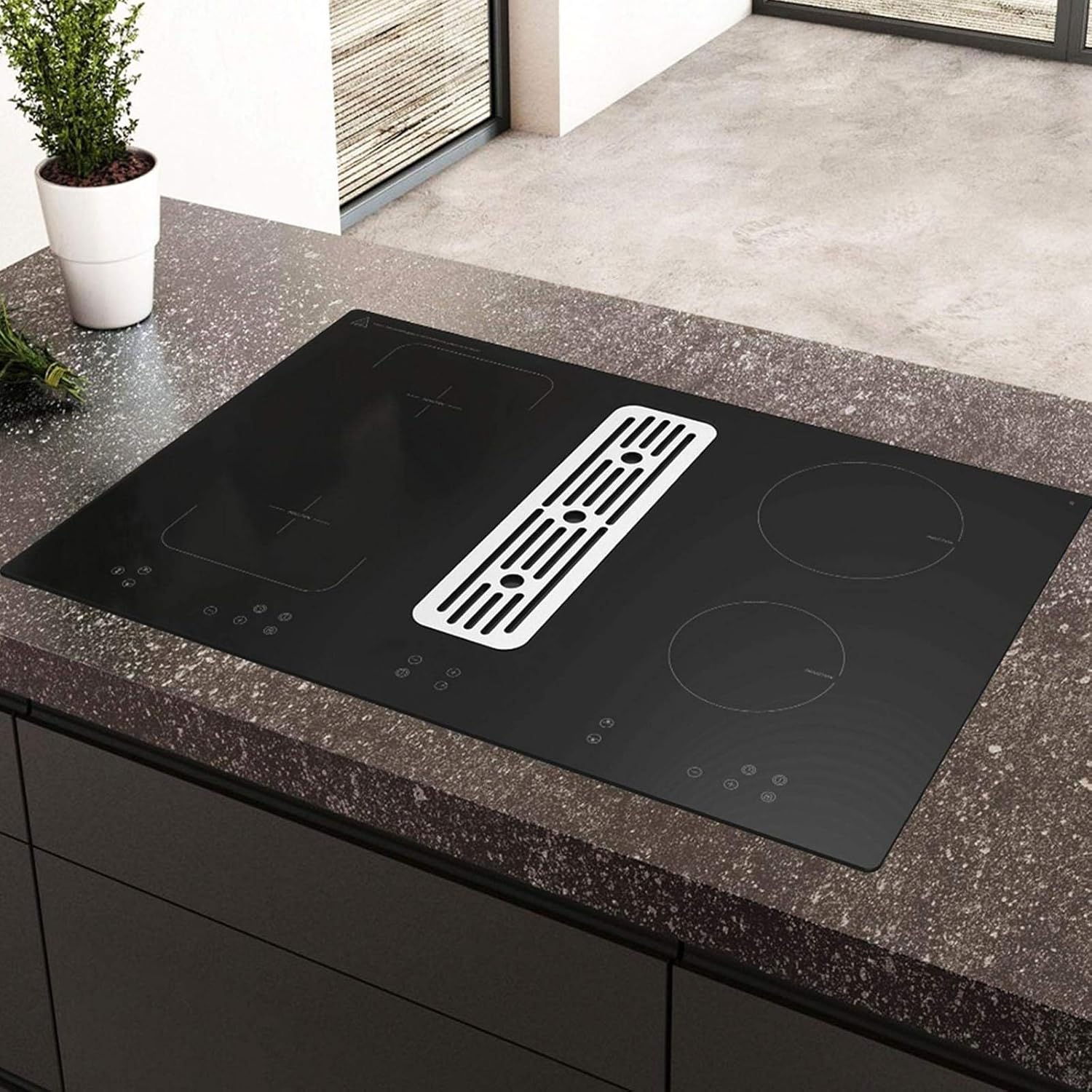 SIA IHDR80BL 80cm Black Induction Hob With Built In Downdraft Extractor Fan.