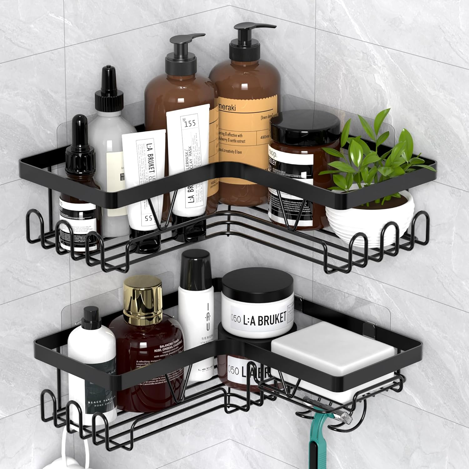 Kegii Shower Caddy Corner, Shower Storage Rack Shelf Organiser No Drilling, Adhesive Bathroom Caddy Bathroom Shelves, Black Bathroom Aaccessory Storage.