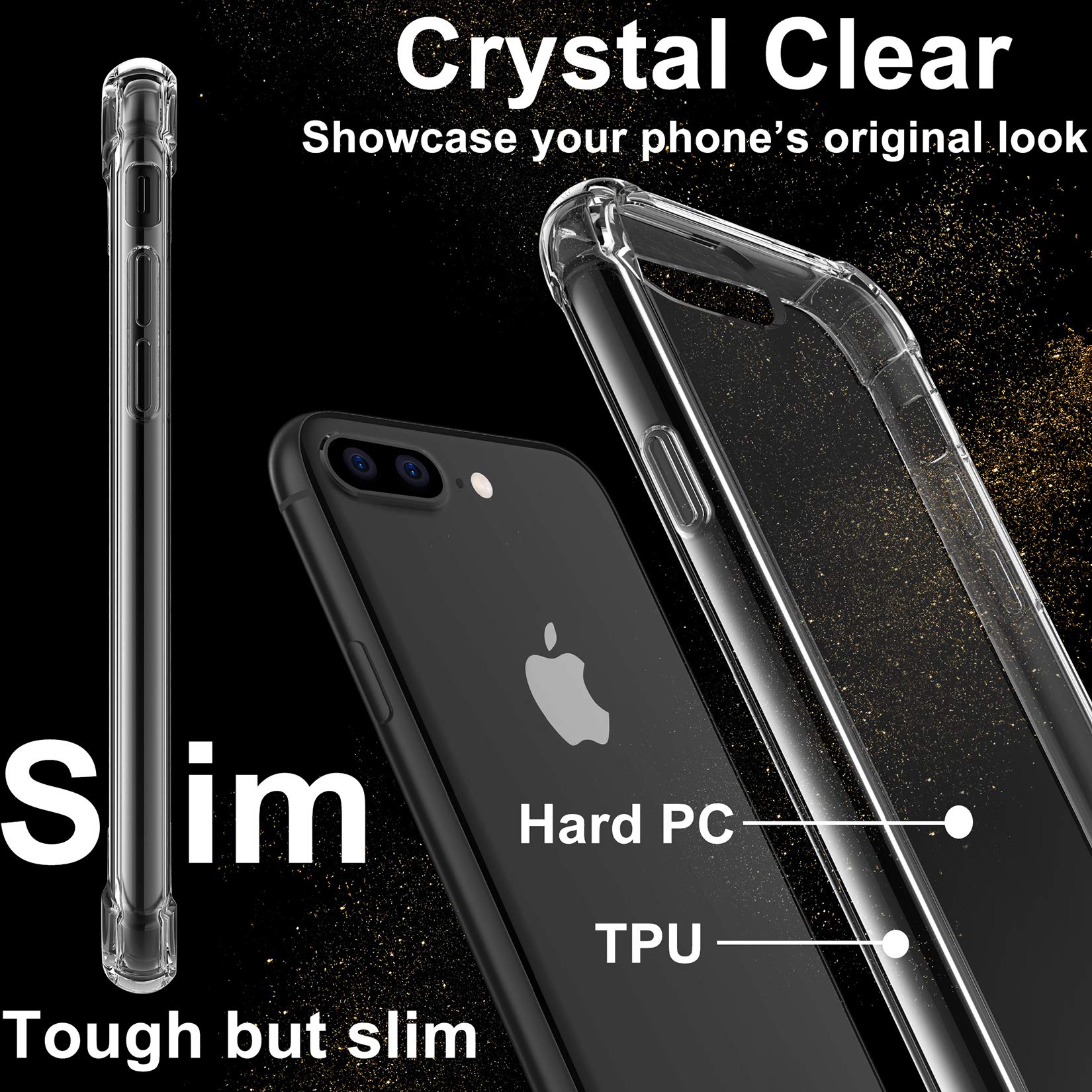 4youquality Case for iPhone 7 Plus and iPhone 8 Plus with [2-Pack] Tempered Glass Screen Protectors, Advanced Air Cushion Drop Protection, Shockproof Transparent Clear Bumper Phone Case Cover.