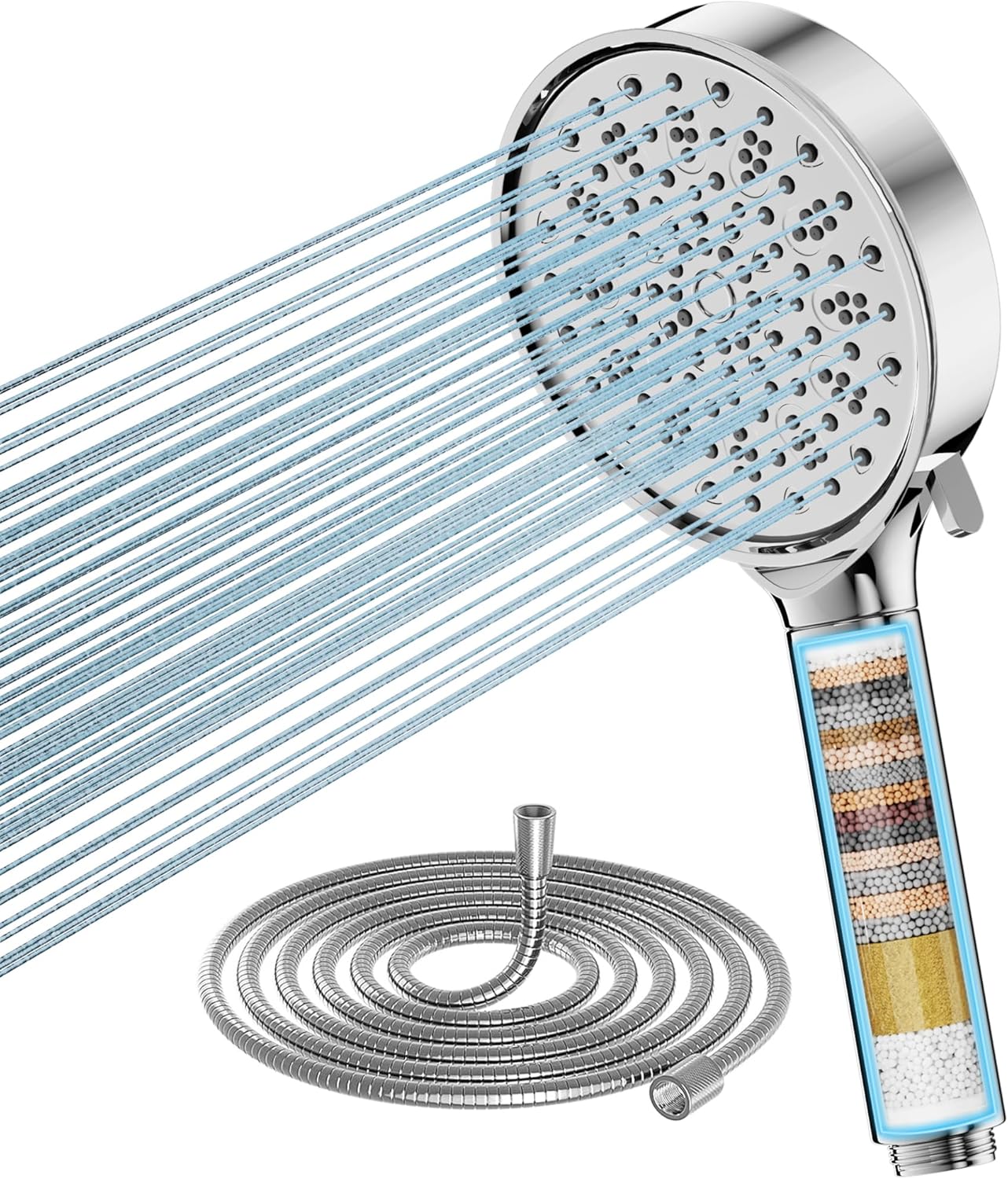 Cobbe Hard Water Filter Shower Head and Hose with 20 Stage Filter, 6 Spray Jet Modes High Pressure Bathroom Shower Head, Large Powerful Handheld Showerhead for Residual Chlorine Remove.