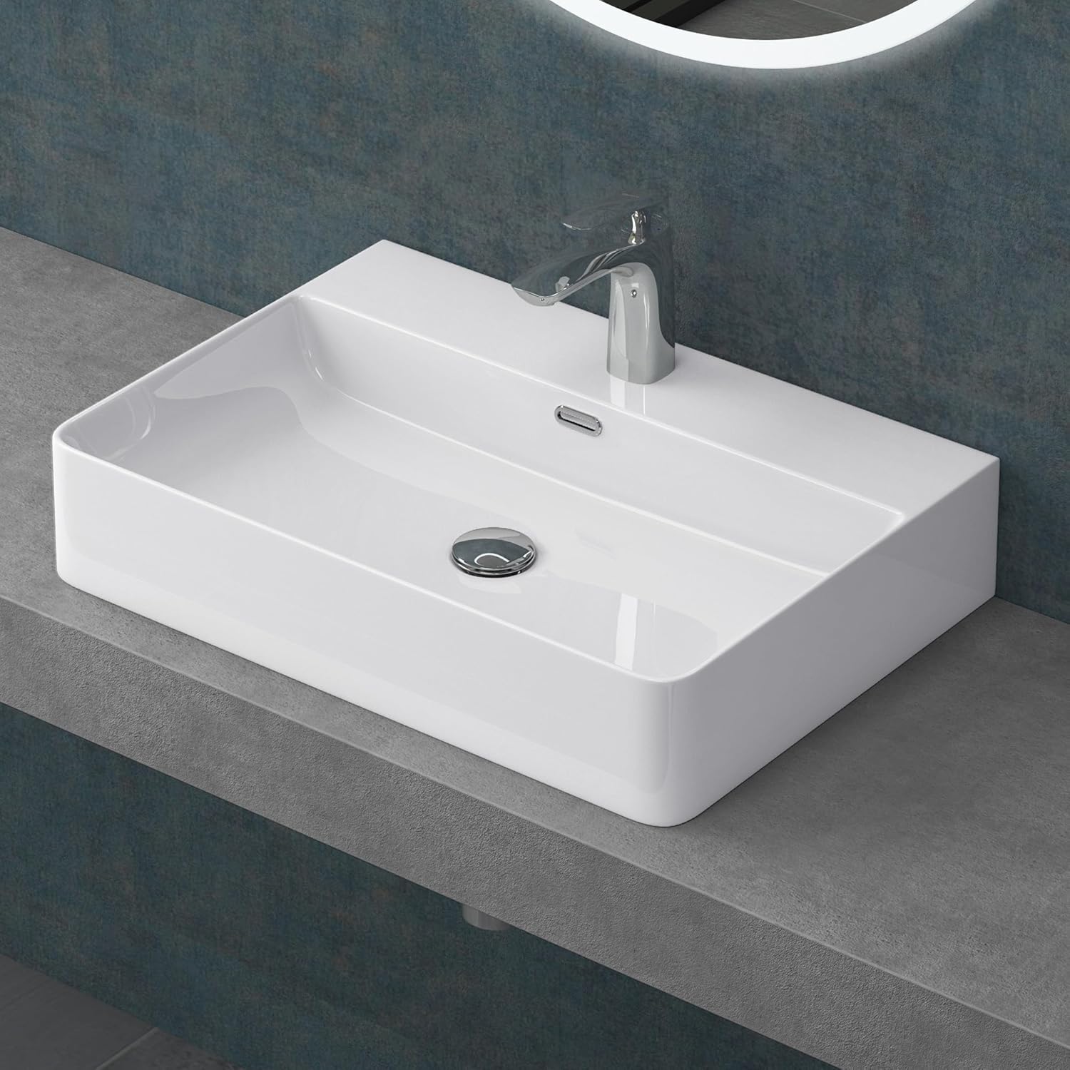 Mai & Mai Countertop Basin Ceramic Wall-Mounted Bathroom Basin 42x42x12cm White Sink with Tap Hole Meissen201.