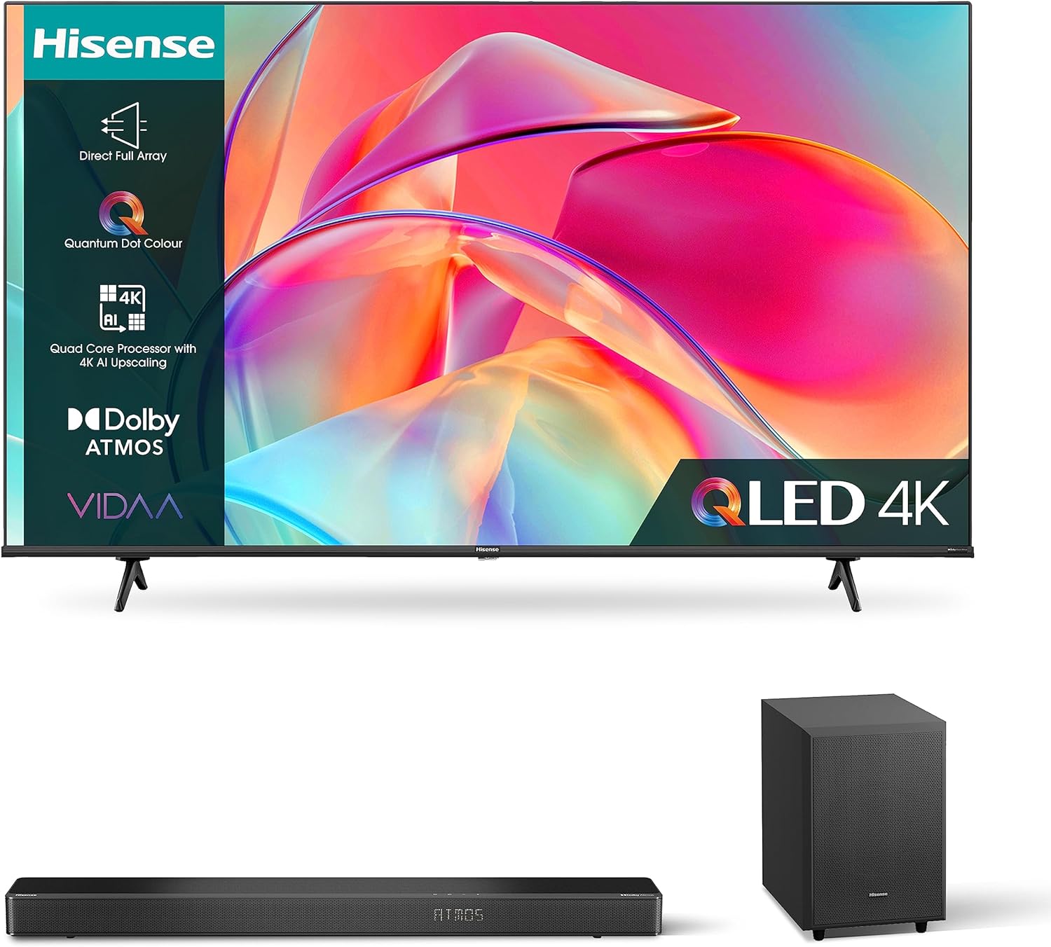 Hisense 4K QLED TV E7K and AX3120G with 3.1.2 Surround Sound and Dolby Atmos&DTS Virtual X.