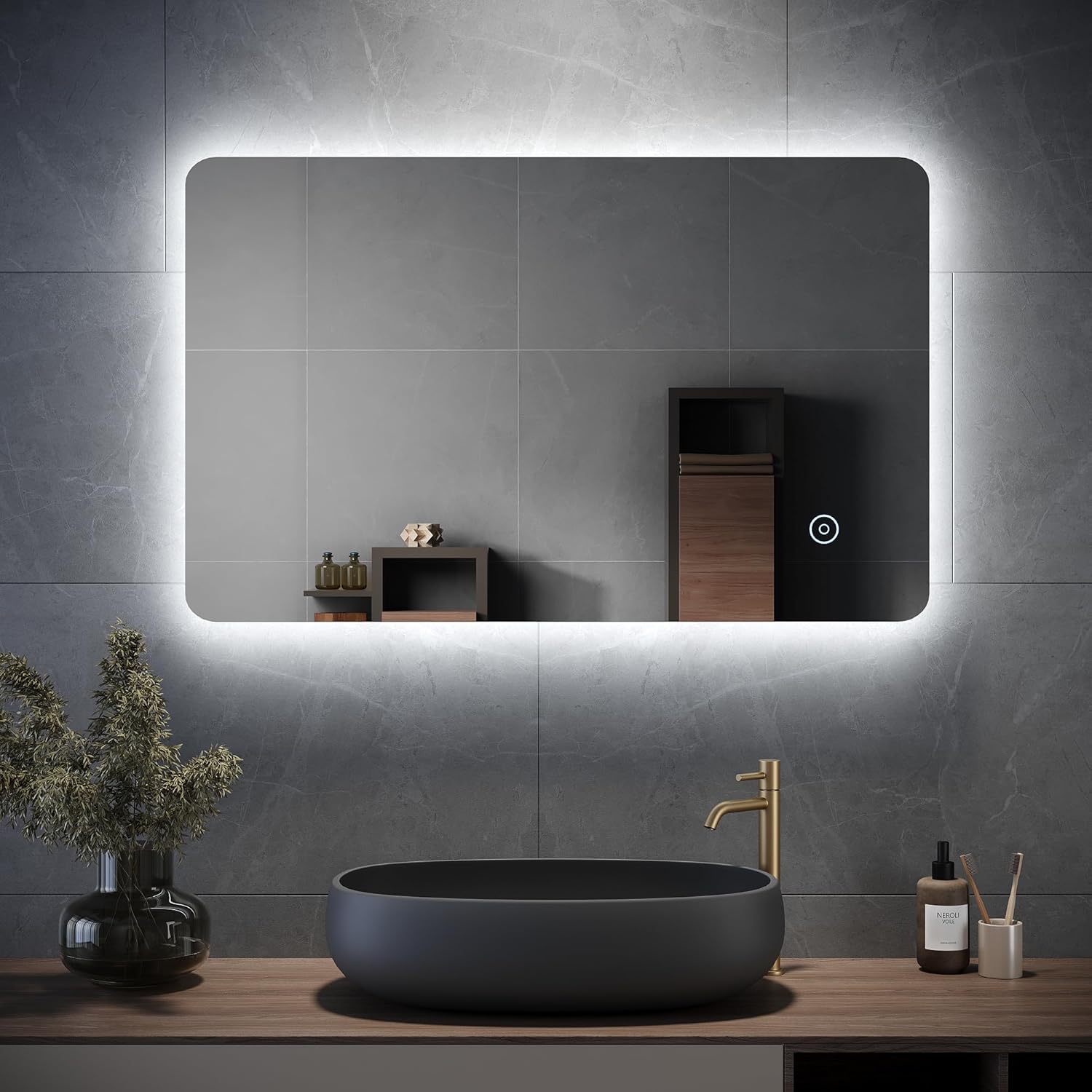 ELEGANT 800 x 500mm Backlit LED Illuminated Bathroom Mirror with Light Sensor + Demister.