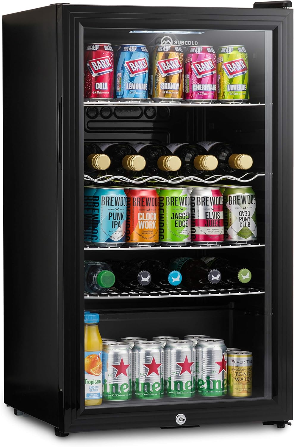 Subcold Super85 LED - Under-Counter Fridge | 85L Beer, Wine & Drinks Fridge | LED Light + Lock and Key | Energy Efficient (Silver, 85L).