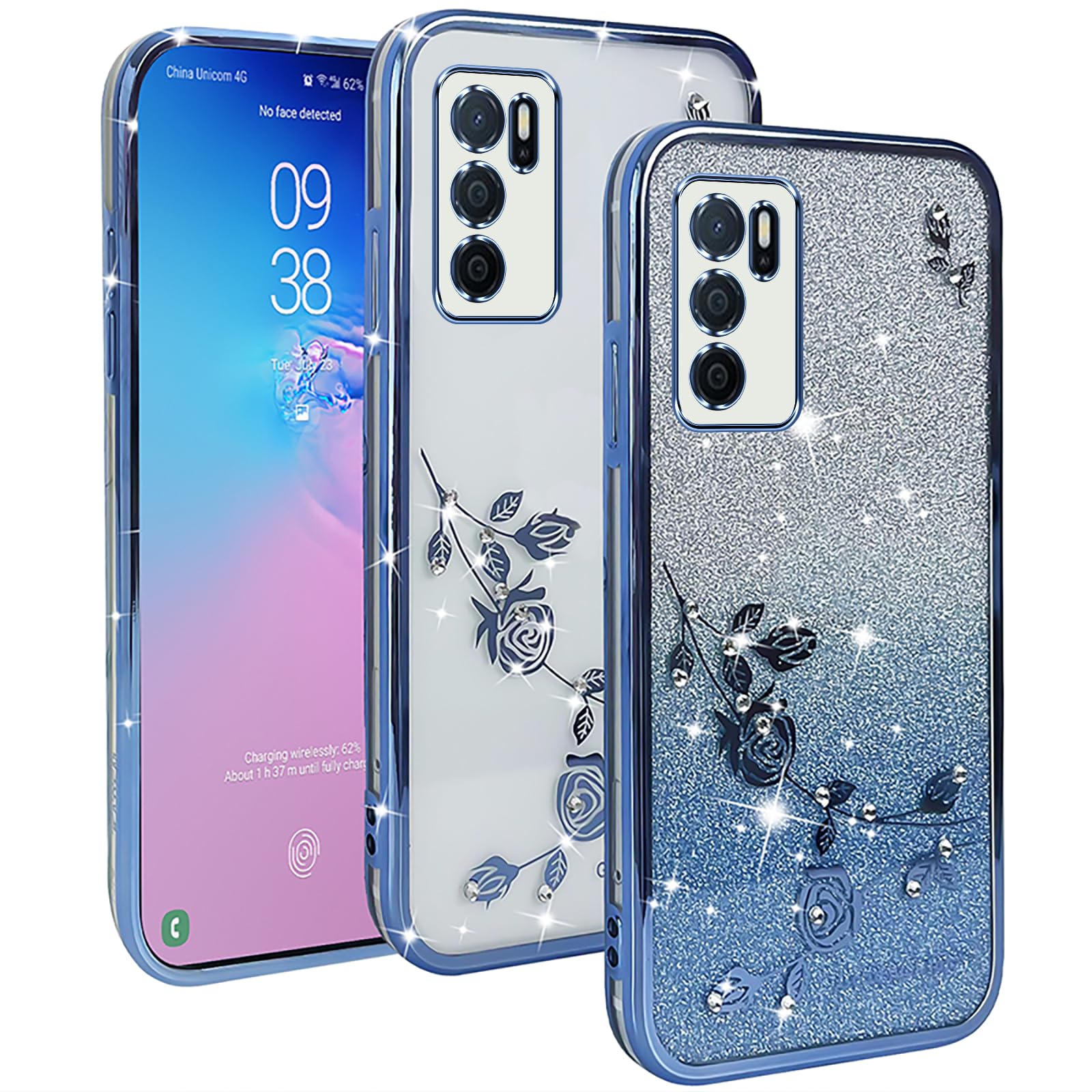 XINYEXIN Transparent Glitter Case for Oppo A16 / Oppo A16s / Oppo A54s, Women Girls Bling Diamond Phone Case Ultra Thin Slim Portable Shockproof Protective Cover - Purple.