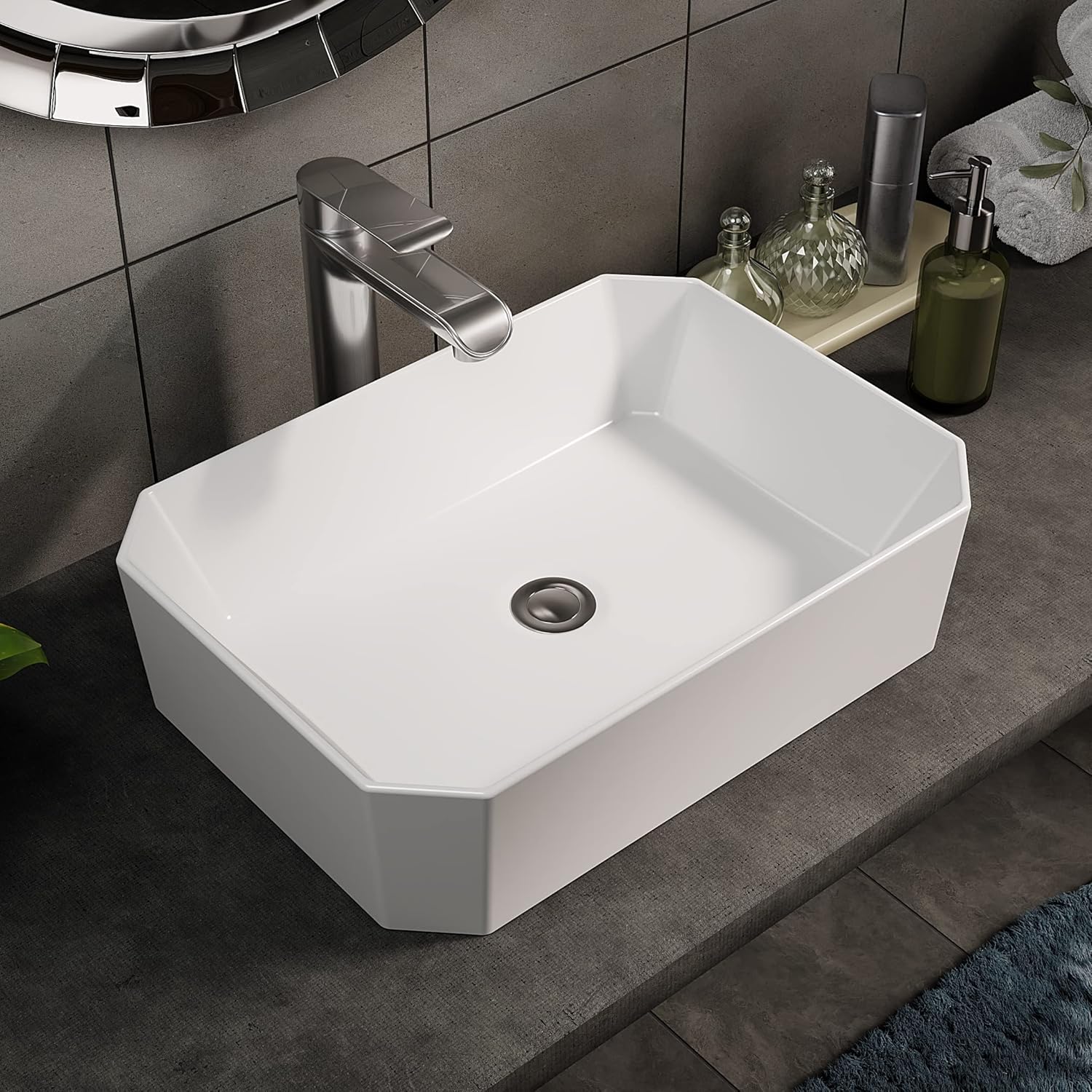 Home Supplies Ceramic Cloakroom Basin Hand Washing Sink, Modern Design Gloss White Countertop Basin Cloakroom Sink for Bathroom Lavatory, Vanity Cabinet. (145x330x405mm(HxWxD)).