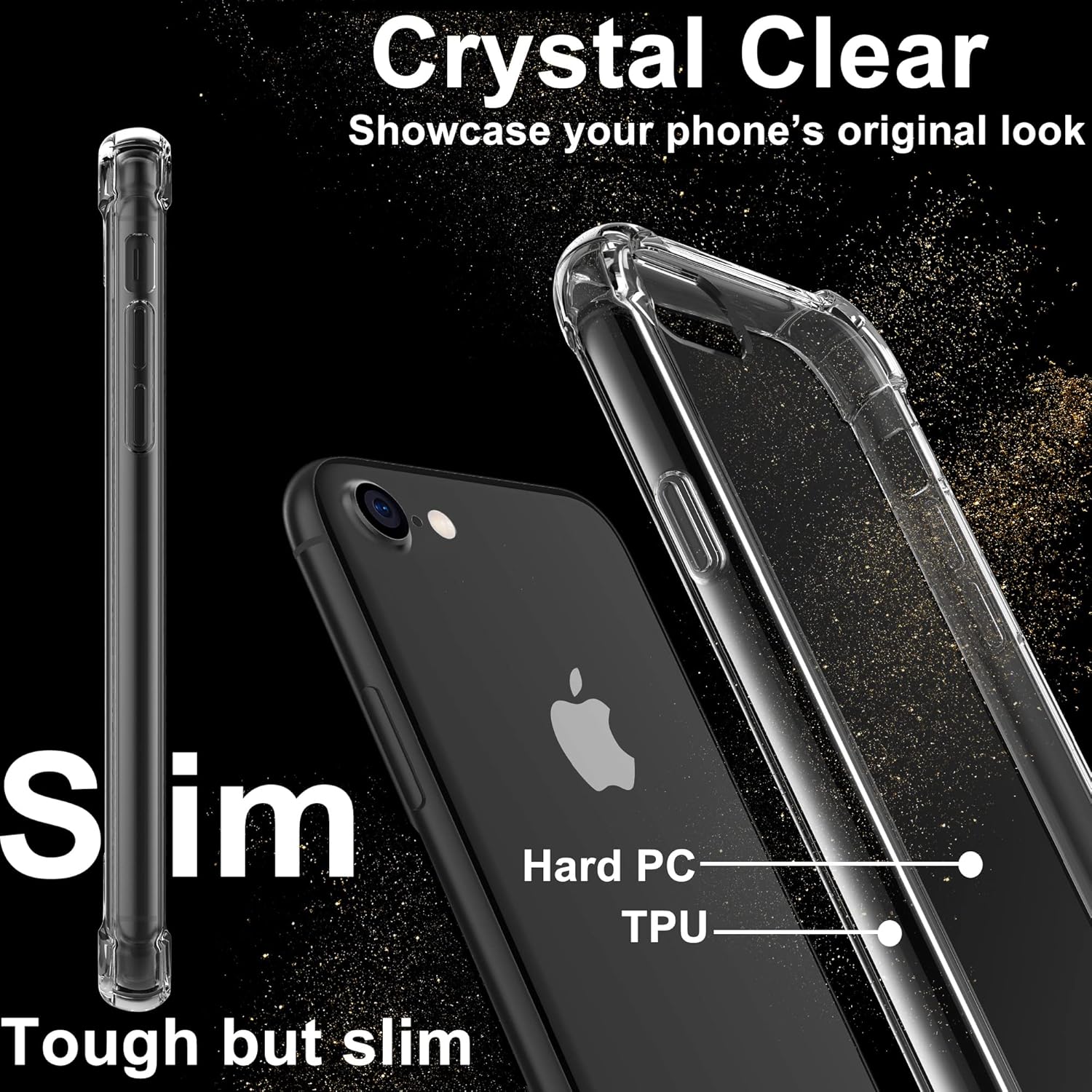 4youquality Case for iPhone SE 2022 / SE 2020, iPhone 8 & iPhone 7, with [2-Pack Tempered Glass Screen Protectors], Airbag Drop Protection, Shockproof Transparent Clear Bumper Phone Cover.