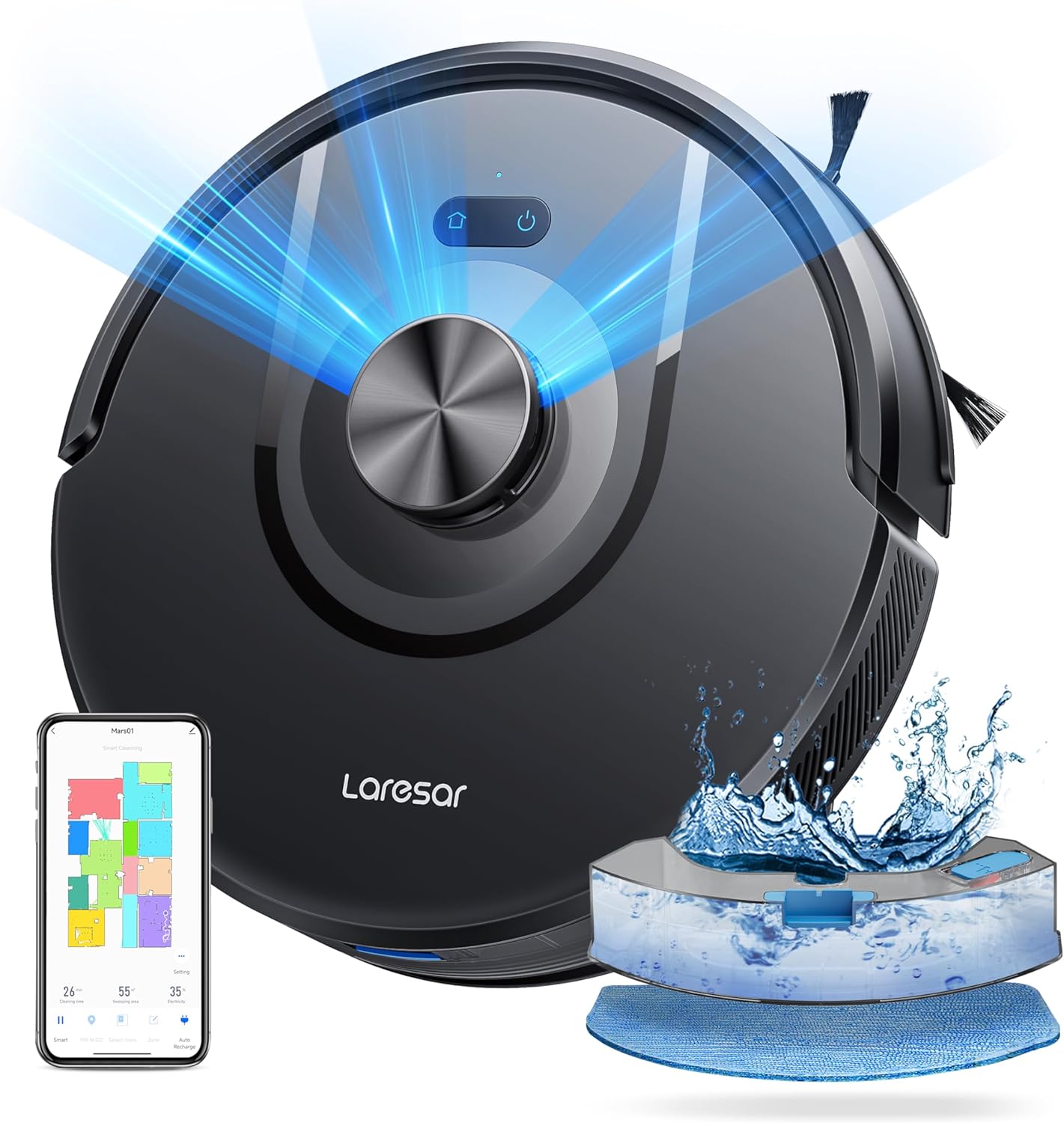 Laresar Robot Vacuum Cleaner with Mop, Ultra Strong 5000Pa Robotic Vacuum with Lidar Navigation, 3 In 1 Robot Hoover for Pet Hair,Dust, 5 Real-Time Mapping, App Control, Alexa (Mars01).