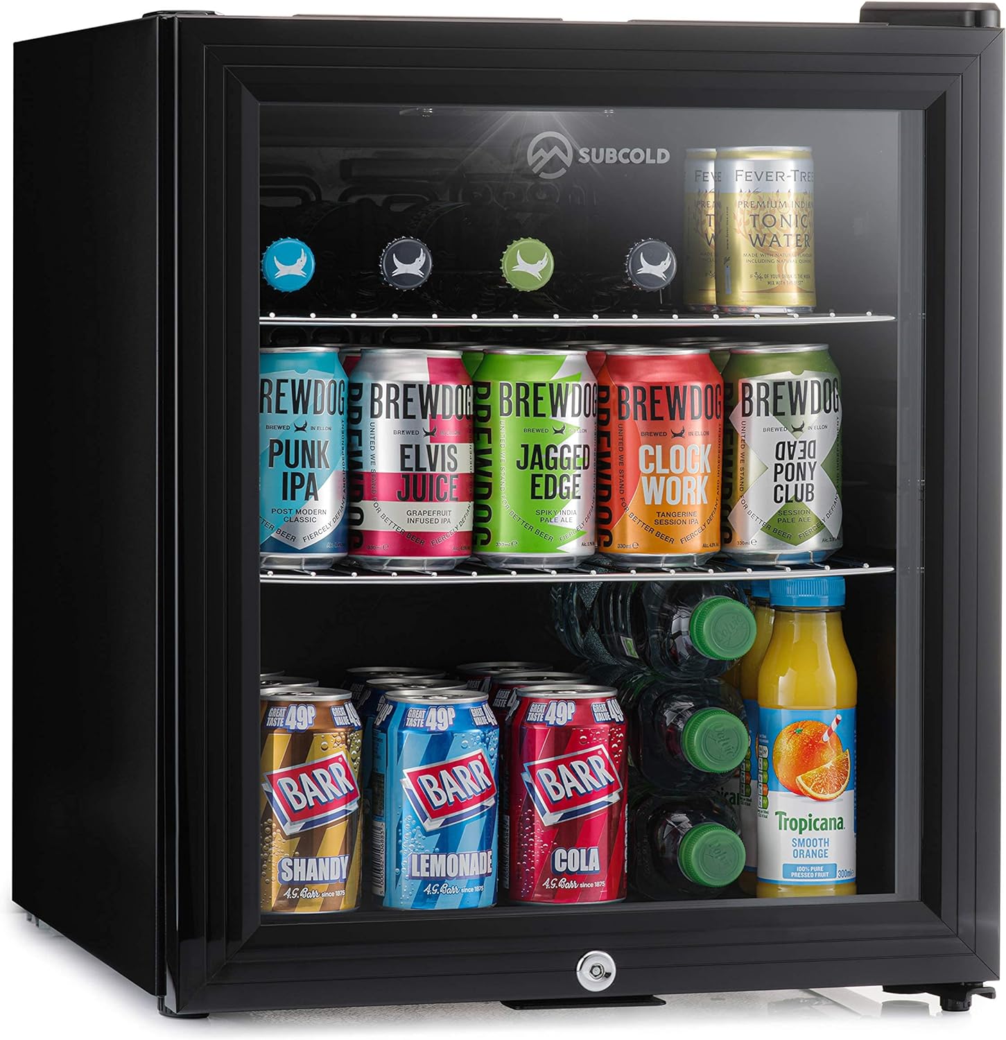 Subcold Super50 LED – Mini Fridge Black | 50L Beer, Wine & Drinks Fridge | LED Light + Lock & Key | Energy Efficient (Black).