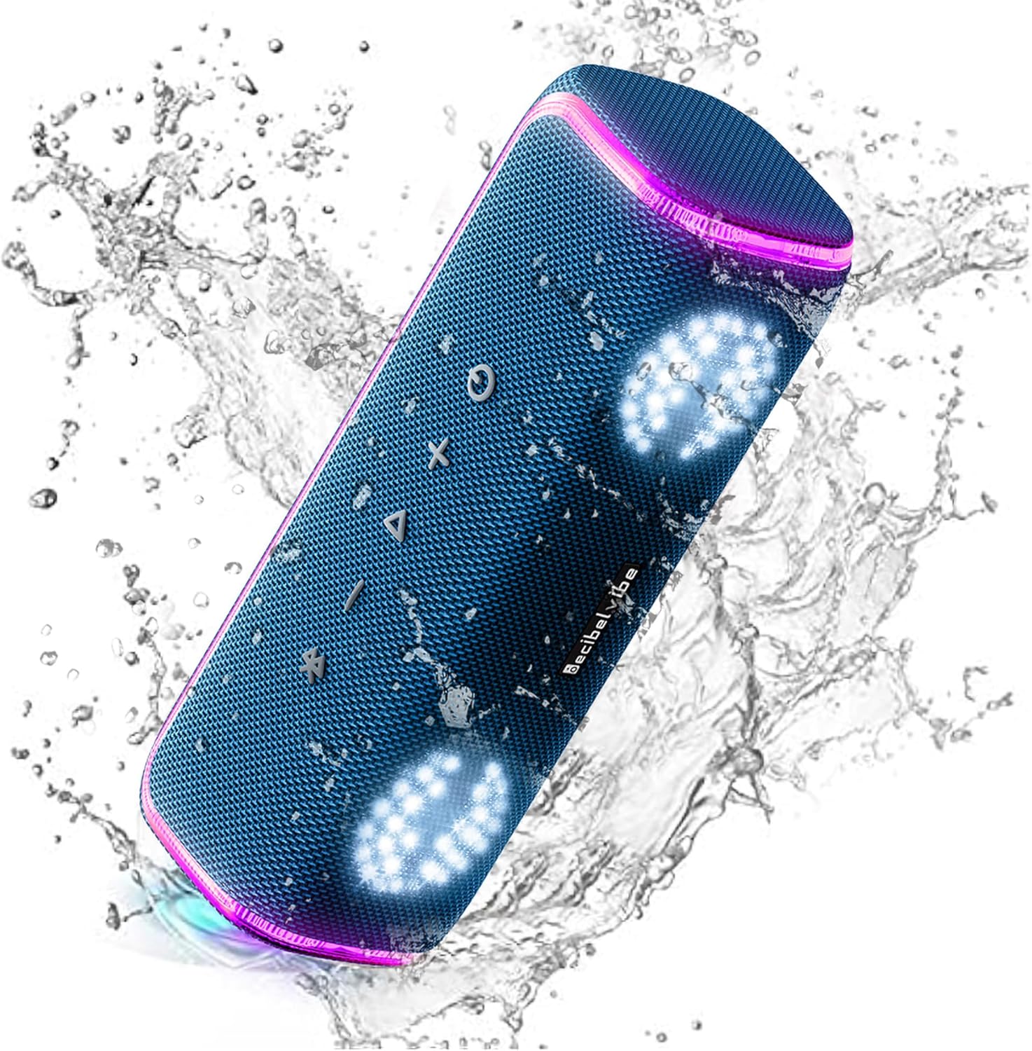 Decibelvibe Initial Tnz 7 - Portable Bluetooth Speaker, IPX7 Waterproof Speaker with 30W Powerful Sound, Deep Bass, Bluetooth 5.3, 25H Playtime, TWS Pairing, RGB Lights, for Home, Outdoor. (Blue).