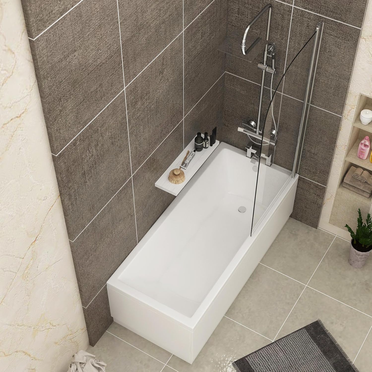 Cesar 1800 x 800 Designer Straight Single Ended Bath + Shower Screen with MDF Front Panel Bathroom Bathtub.